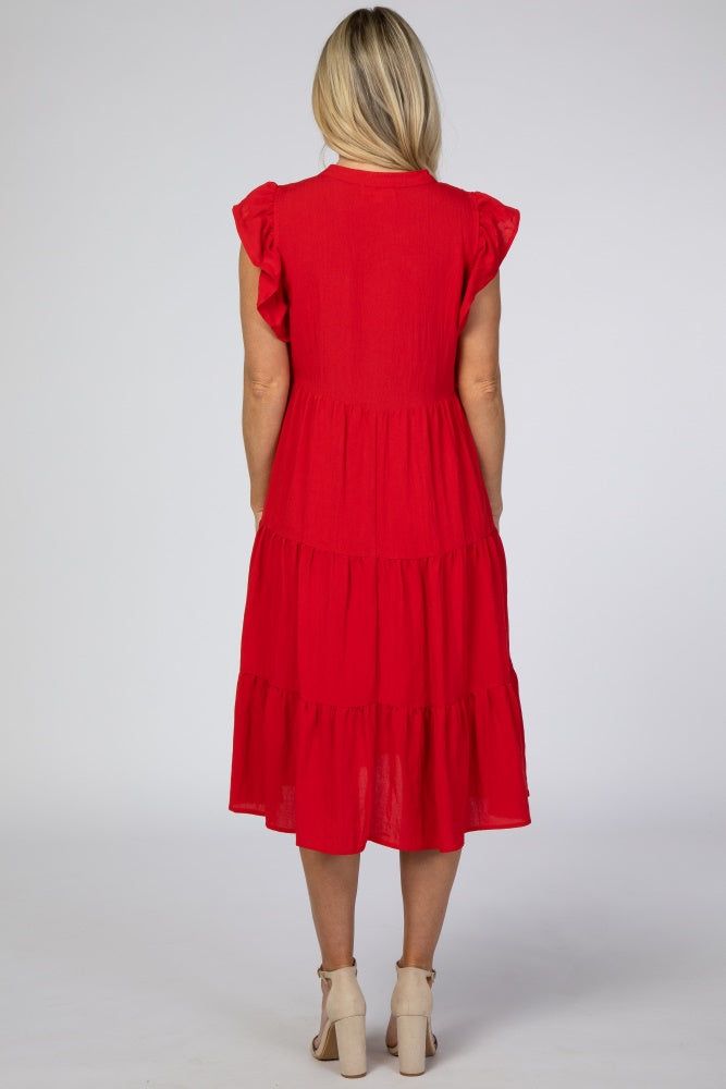 Red Tiered Ruffle Sleeve Maternity Midi Dress sold by Pinkblush product image thumbnail 3