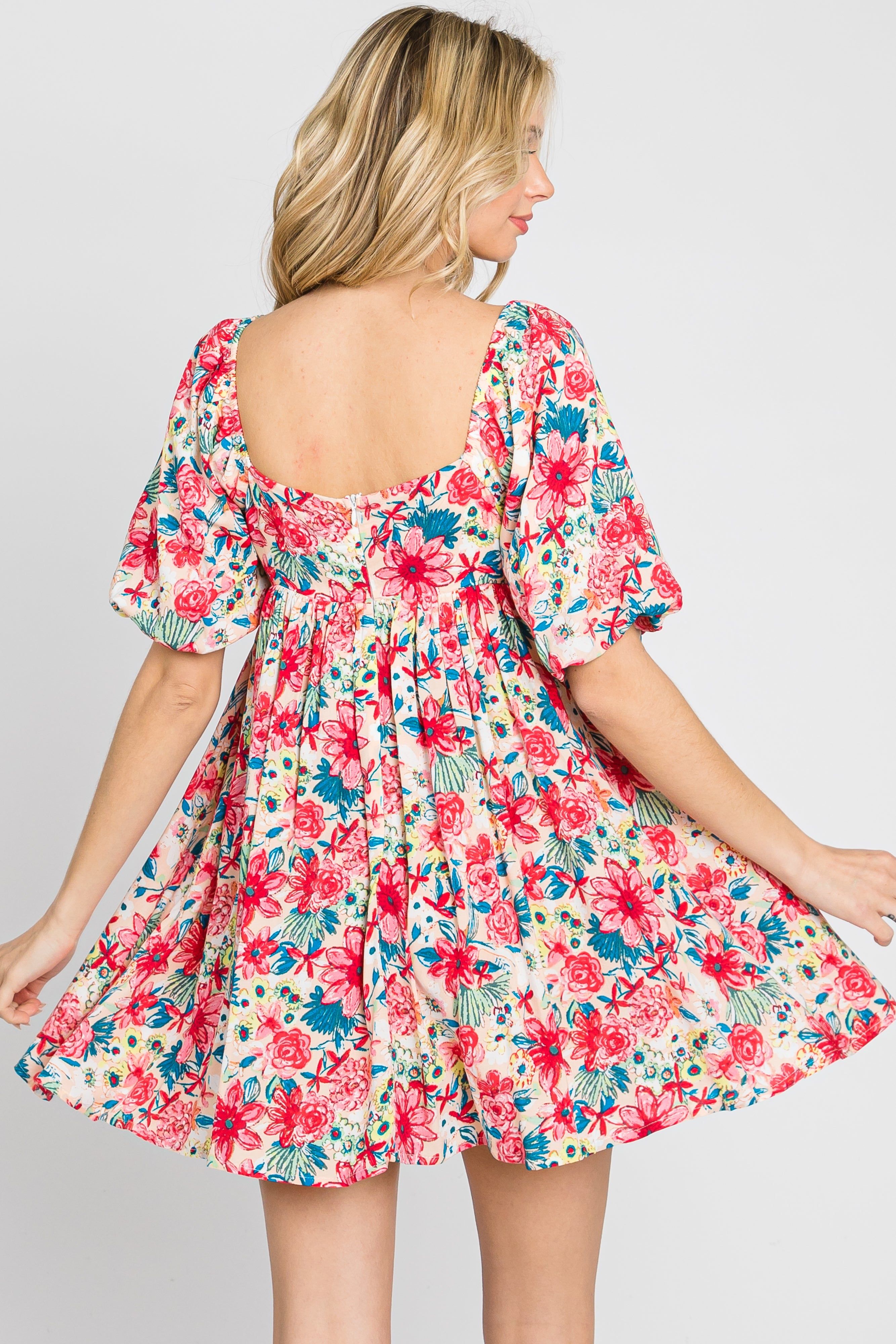 Pink Floral Puff Sleeve Mini Dress sold by Pinkblush product image thumbnail 3