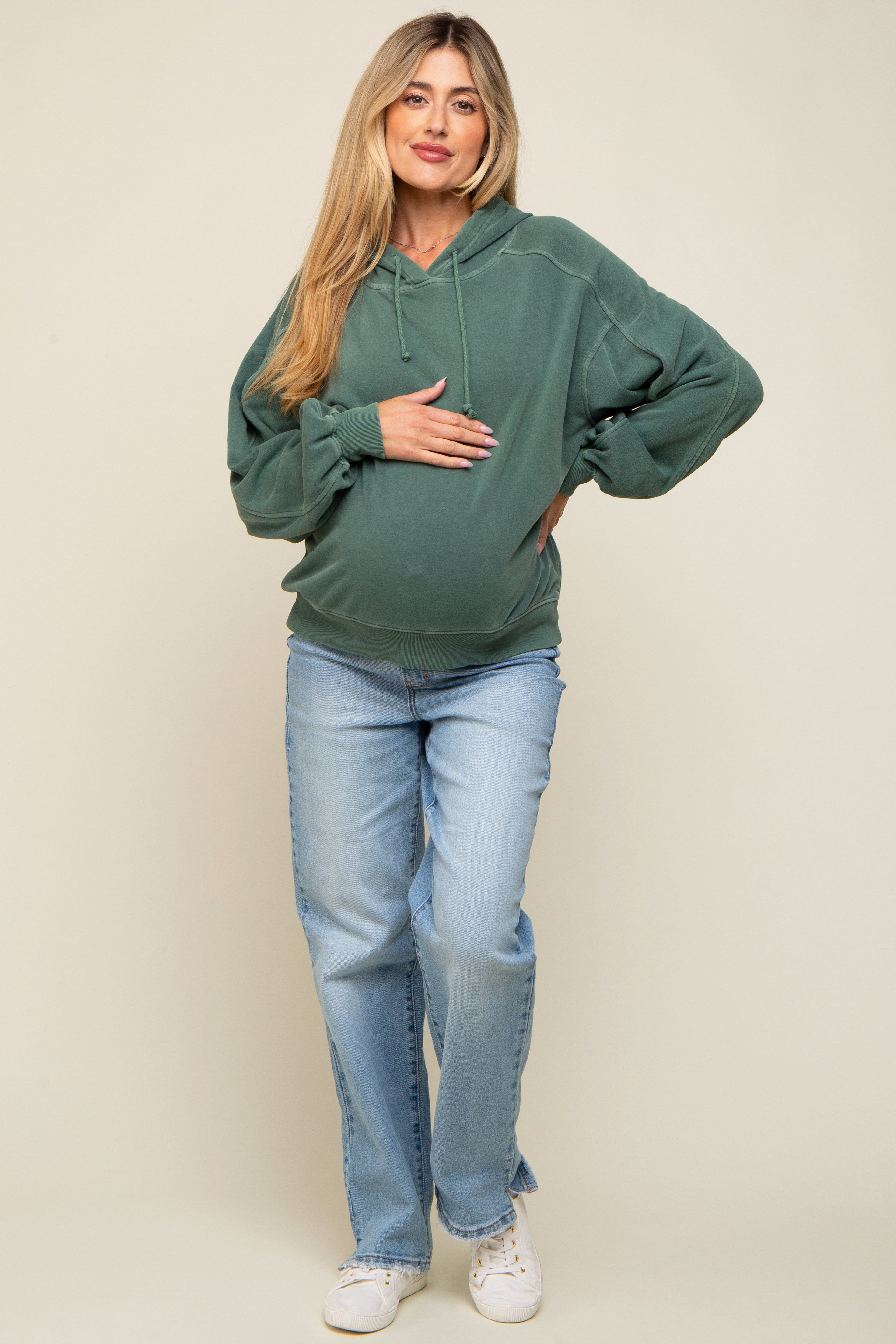 Green Faded Wash Maternity Drawstring Hoodie sold by Pinkblush product image thumbnail 5