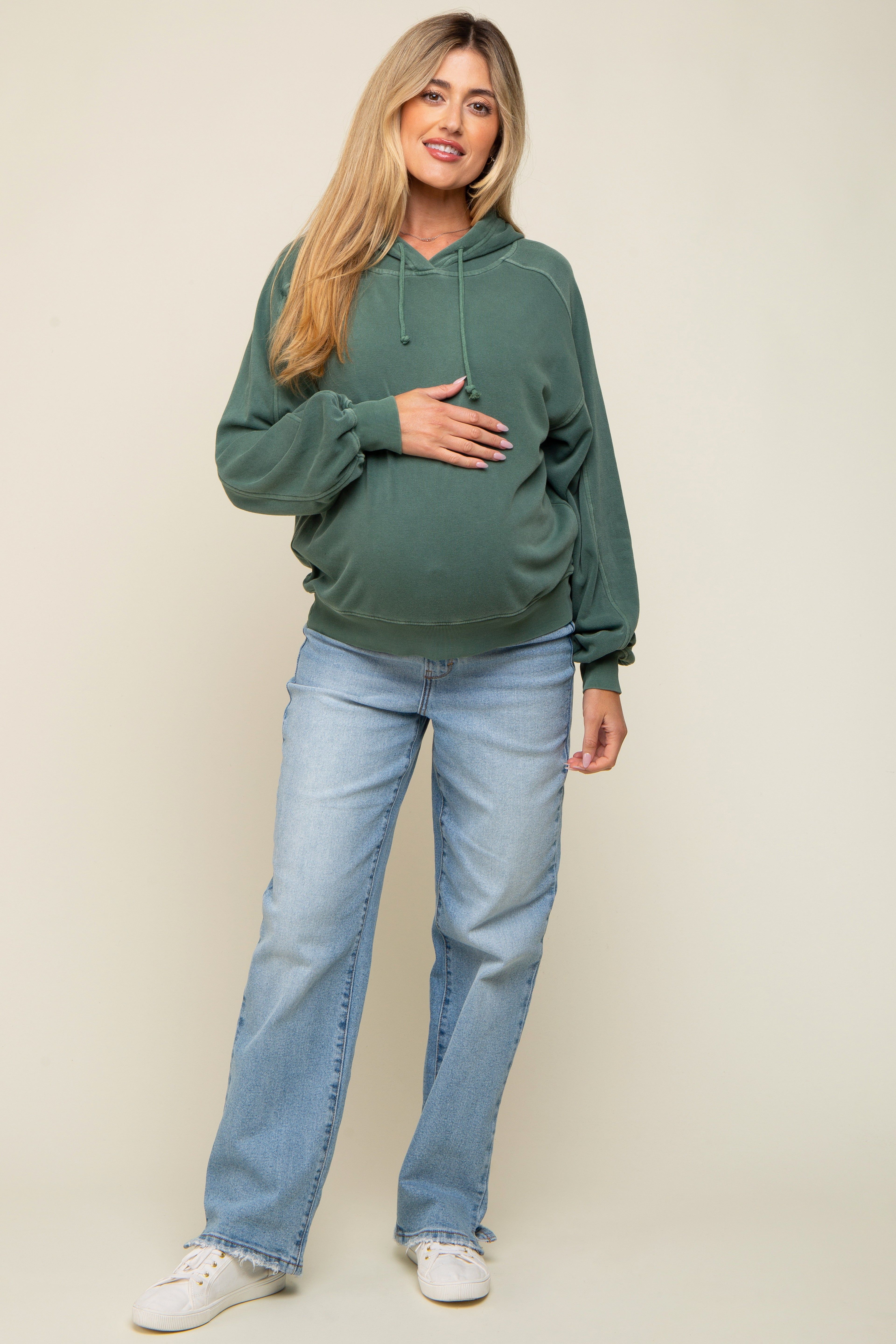 Green Faded Wash Maternity Drawstring Hoodie sold by Pinkblush product image thumbnail 2
