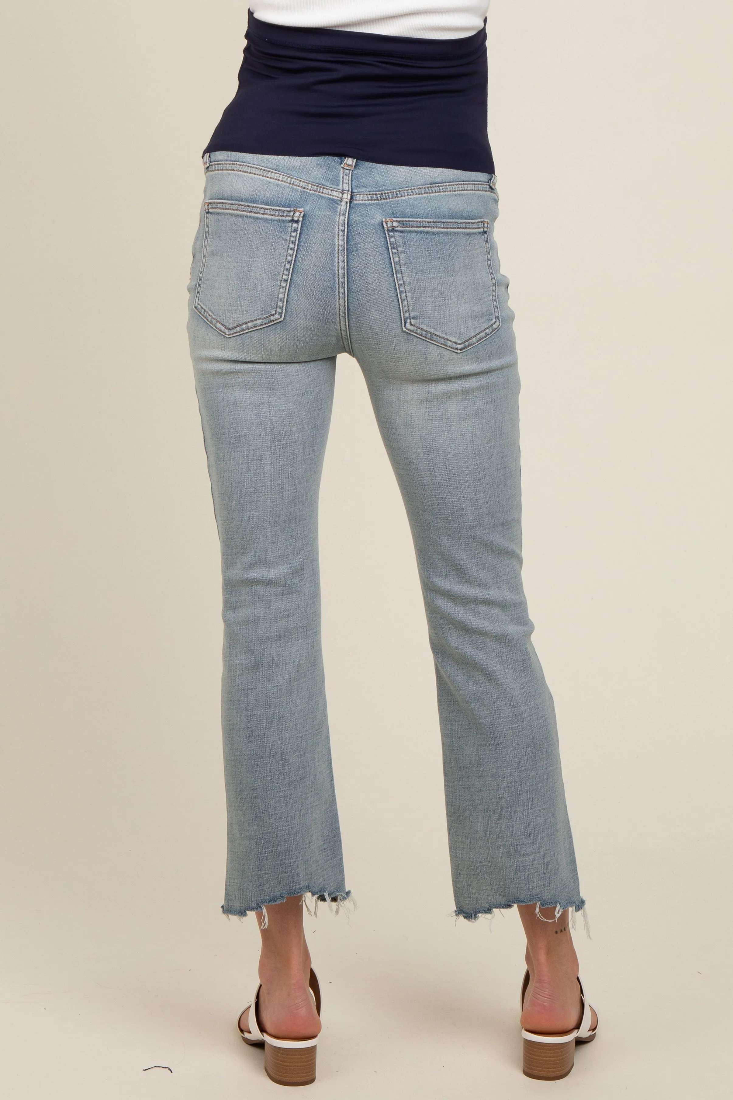 Light Blue Distressed Open Knee Cropped Flare Maternity Jeans sold by Pinkblush product image thumbnail 4