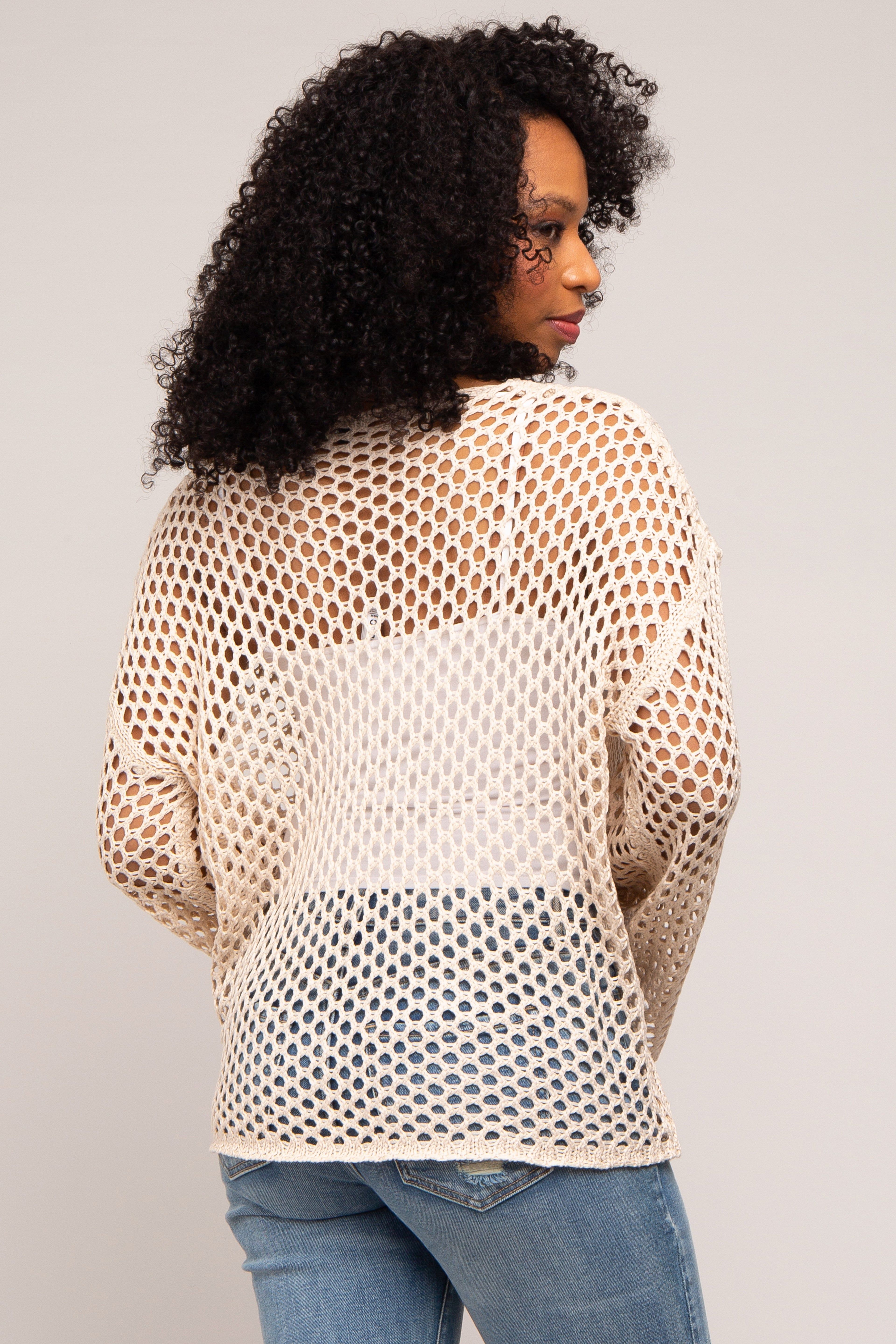 Beige Open Knit Bell Sleeve Sweater sold by Pinkblush product image thumbnail 3