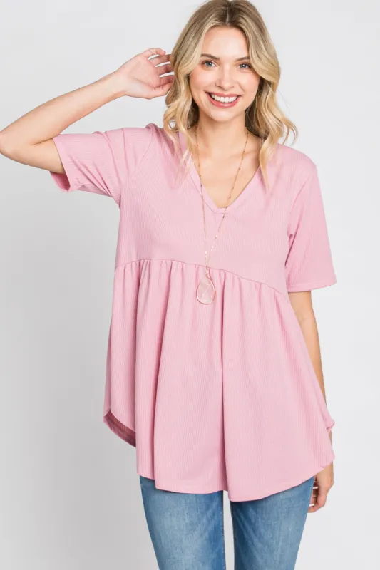 Pink Ribbed Babydoll Top sold by Pinkblush