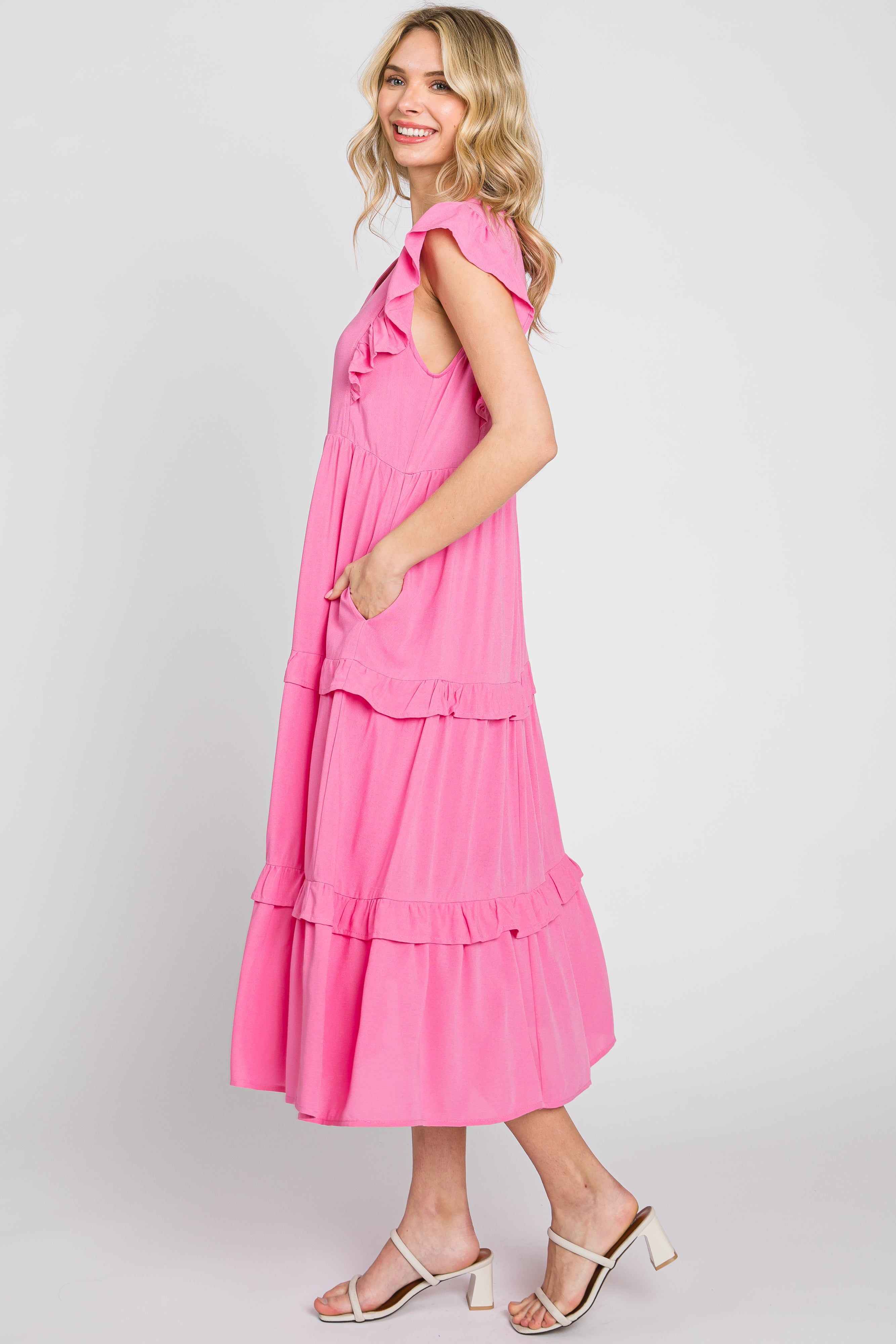 Pink Ruffle Accent Tiered Midi Dress sold by Pinkblush product image thumbnail 2