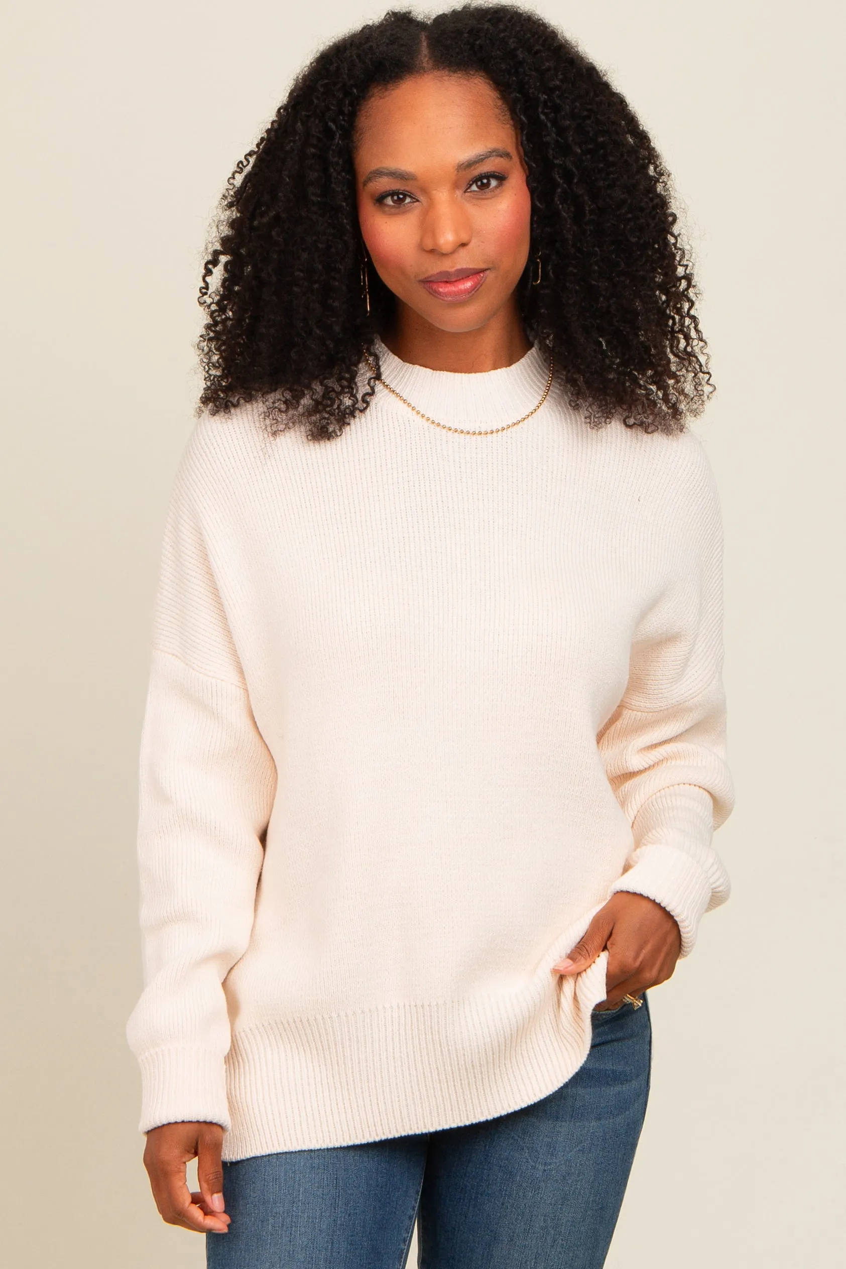 Cream Mock Neck Basic Sweater sold by Pinkblush product image thumbnail 2