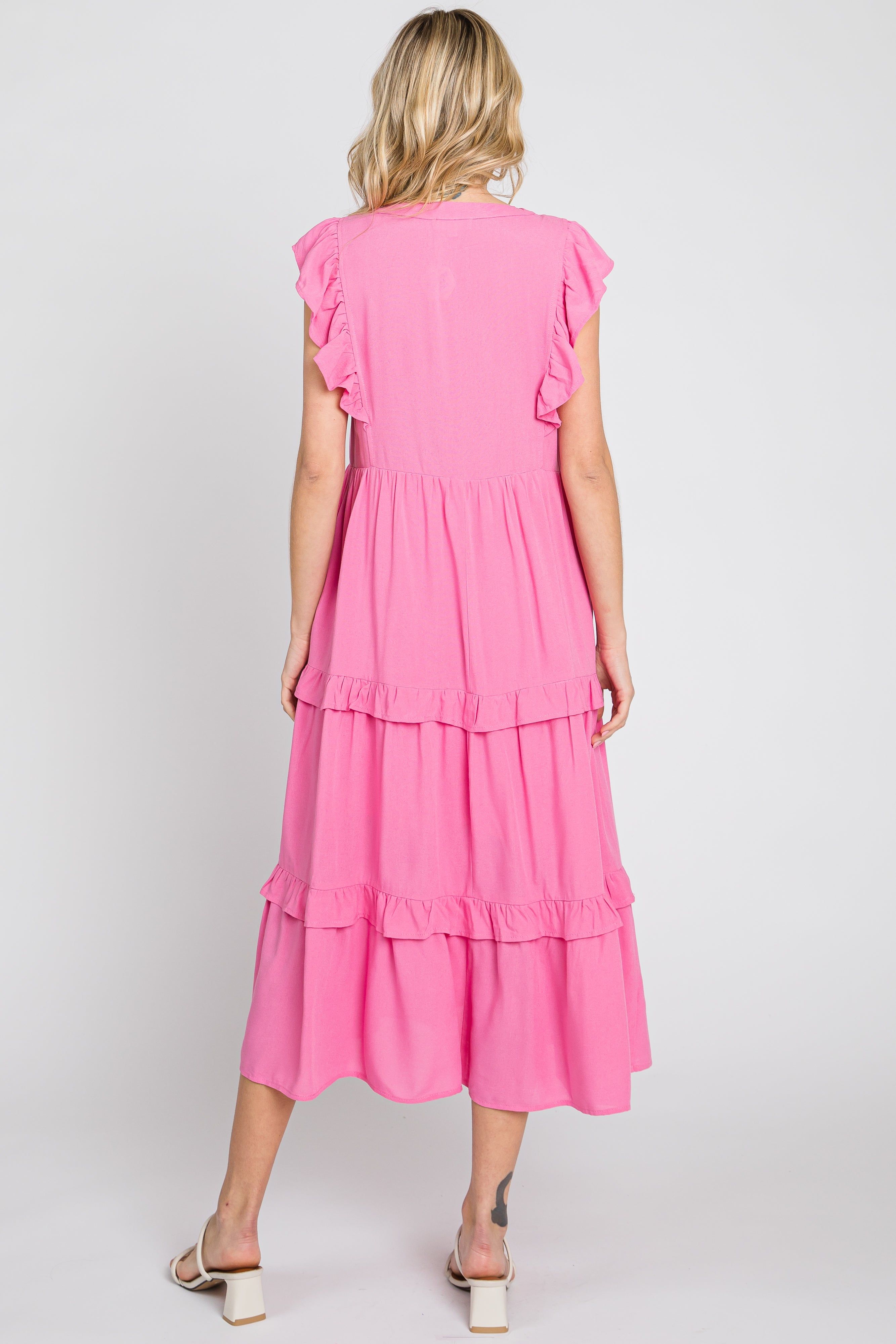Pink Ruffle Accent Tiered Midi Dress sold by Pinkblush product image thumbnail 3