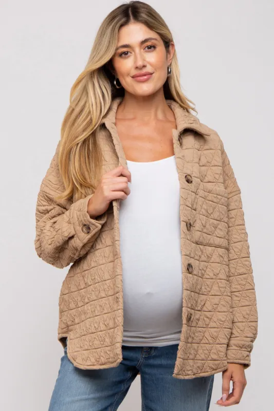 Taupe Quilted Maternity Jacket sold by Pinkblush