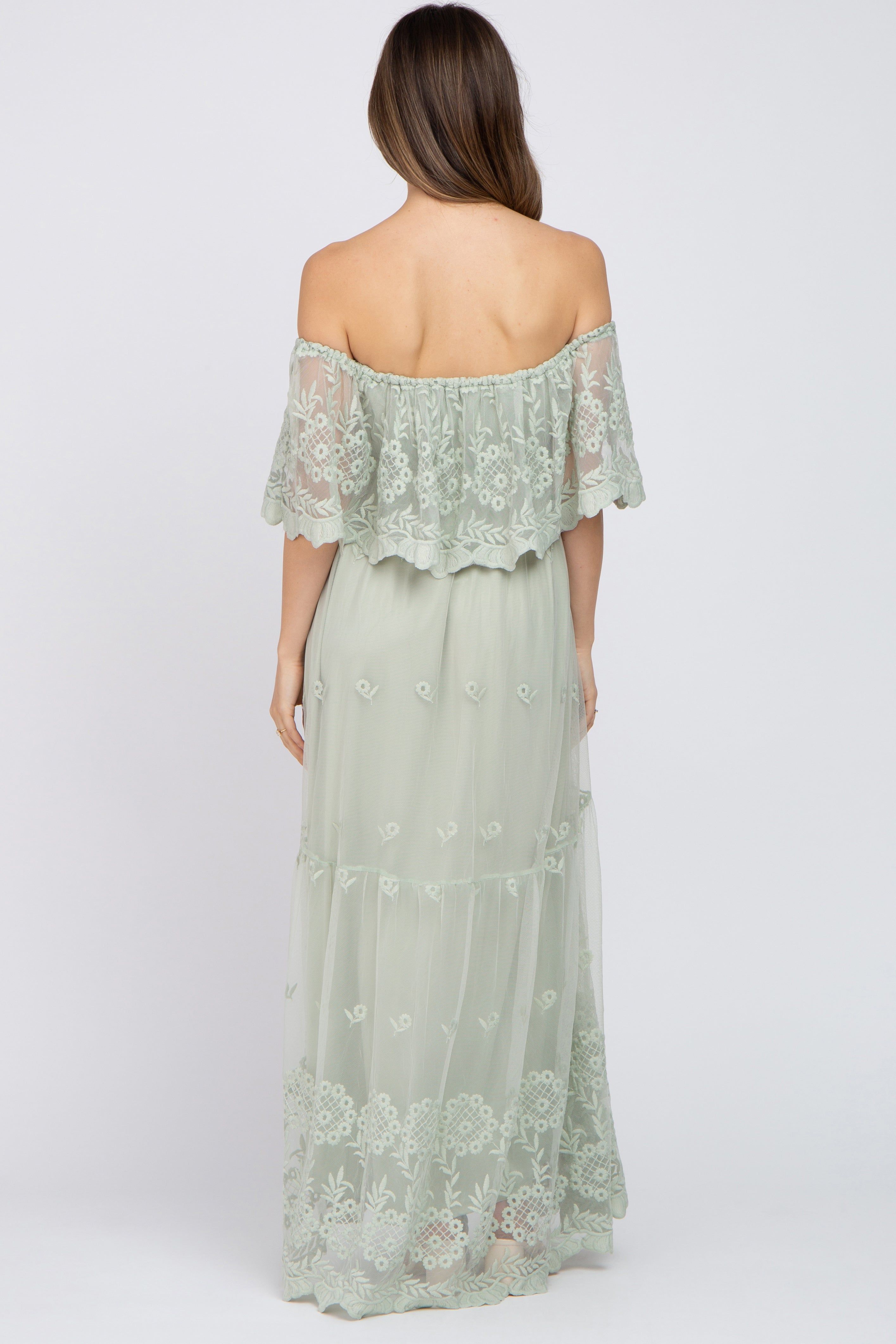 Light Green Lace Overlay Off Shoulder Maternity Maxi Dress sold by Pinkblush product image thumbnail 3