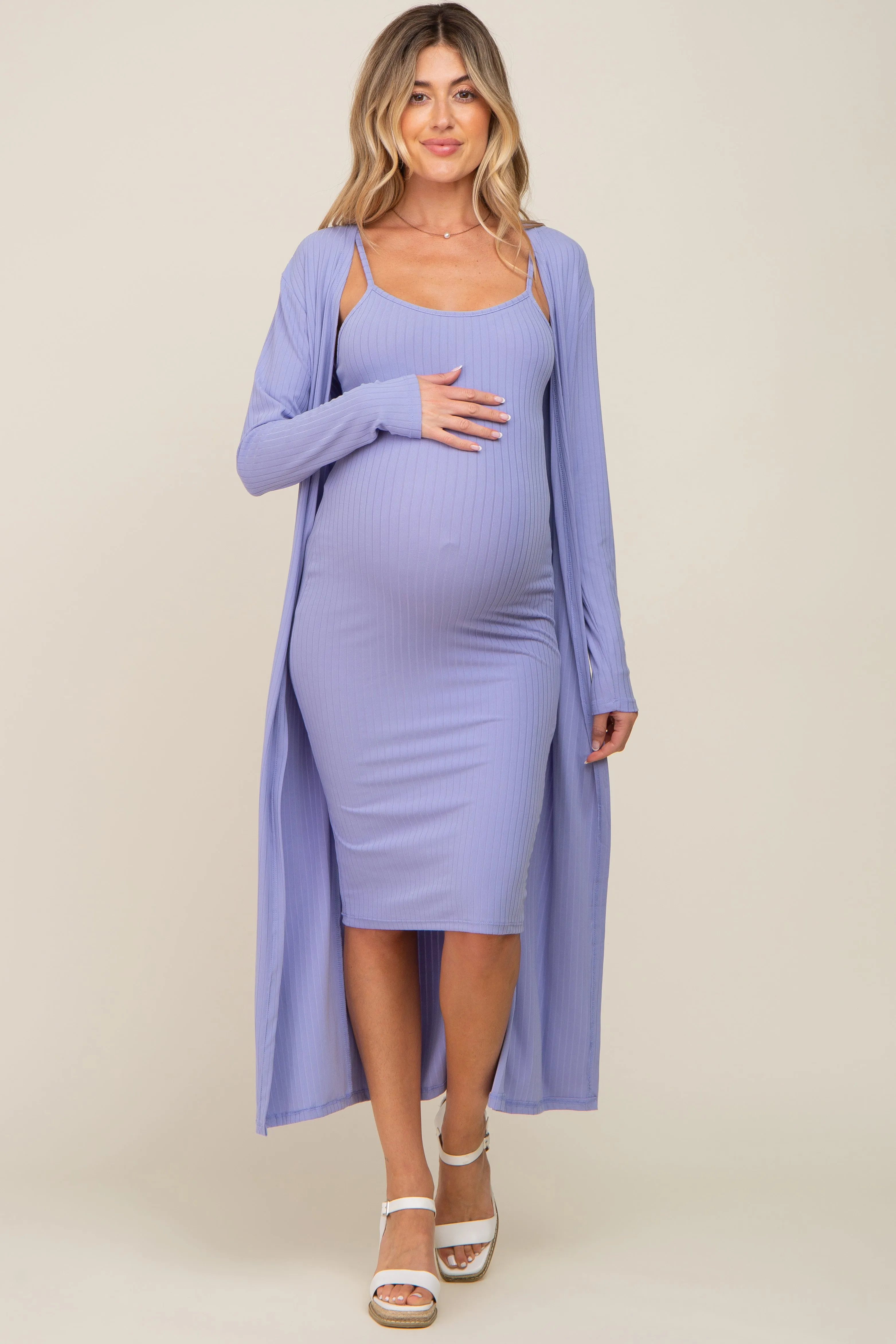 Lavender Ribbed Cardigan 2 Piece Maternity Set sold by Pinkblush product image thumbnail 5