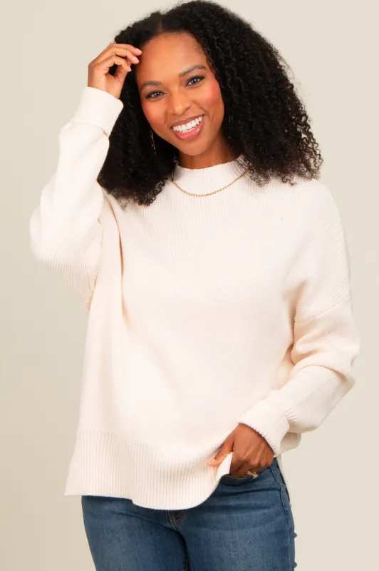 Cream Mock Neck Basic Sweater sold by Pinkblush
