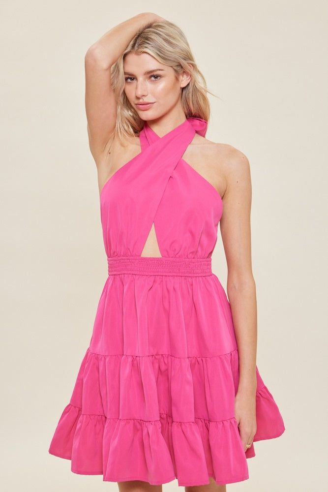 Rose Pink Halter Neck Tiered Mini Dress sold by Pinkblush product image thumbnail 2