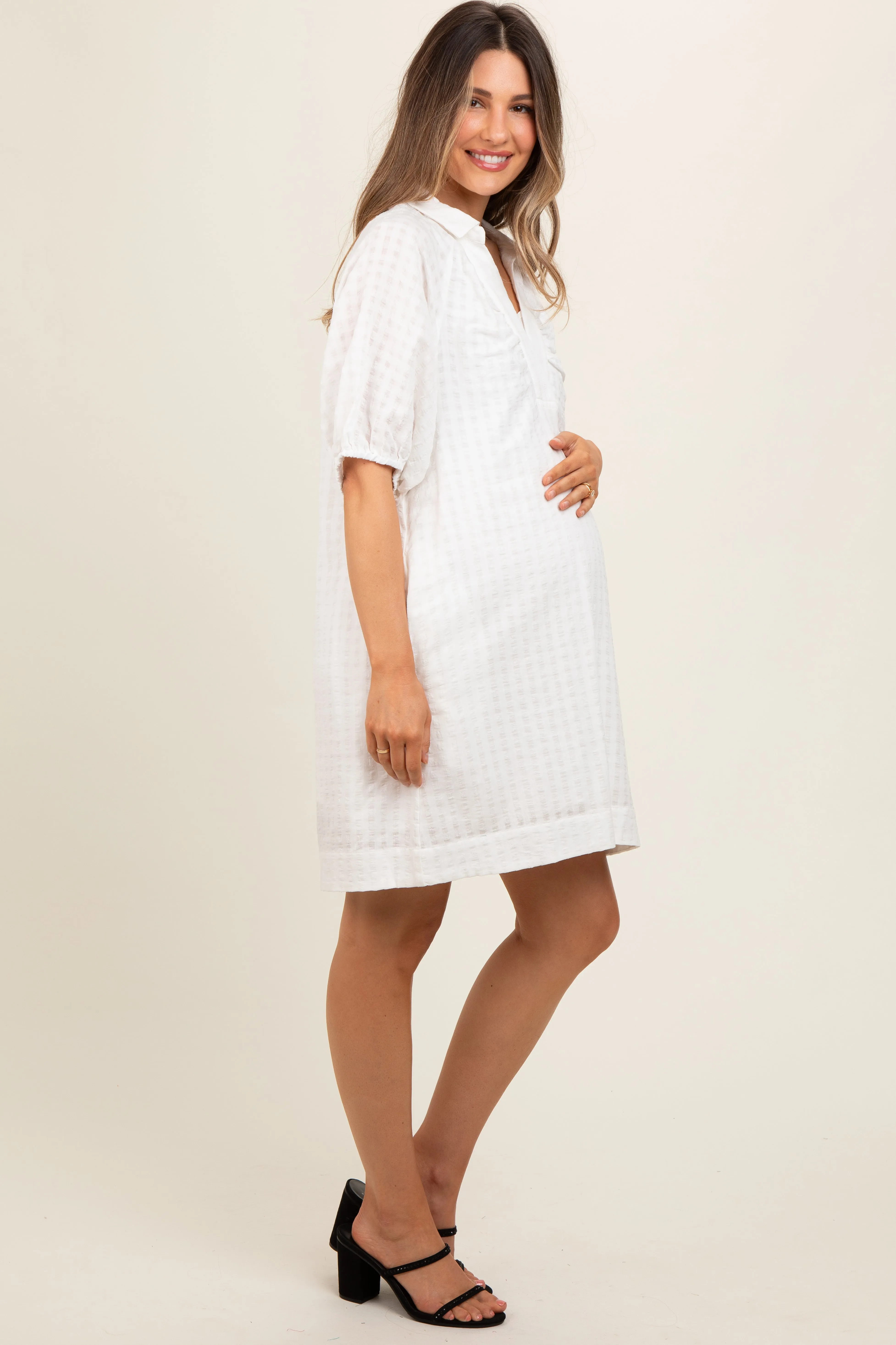 White Monochrome Striped Maternity Dress sold by Pinkblush product image thumbnail 3