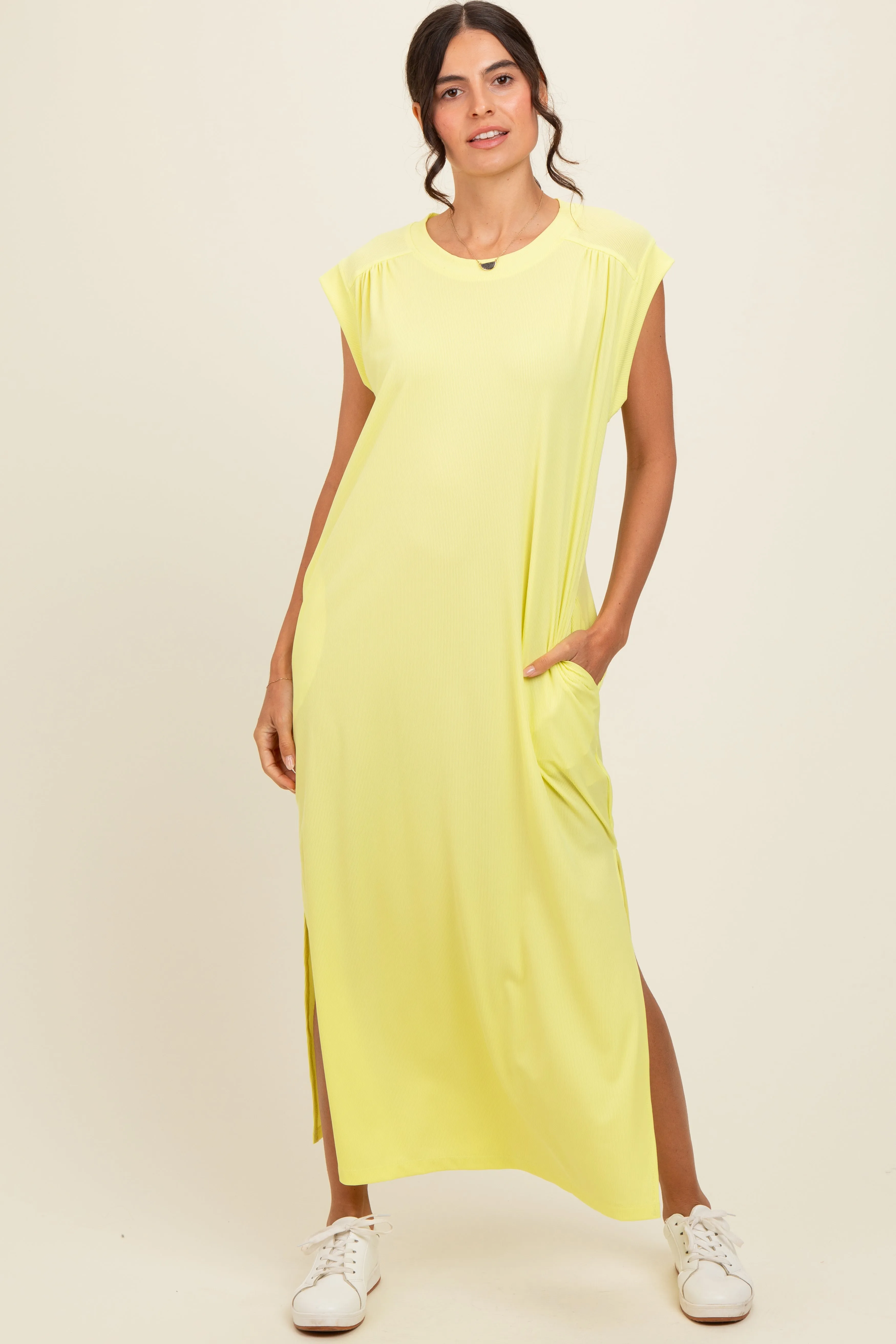 Yellow Short Dolman Sleeve Side Slit Maxi Dress sold by Pinkblush