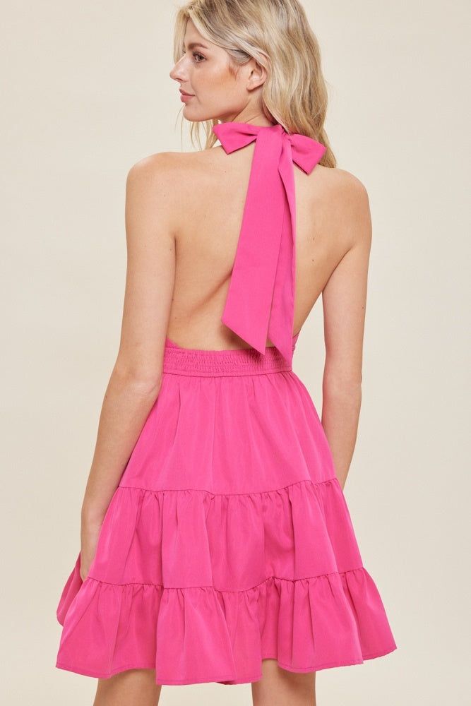 Rose Pink Halter Neck Tiered Mini Dress sold by Pinkblush product image thumbnail 3