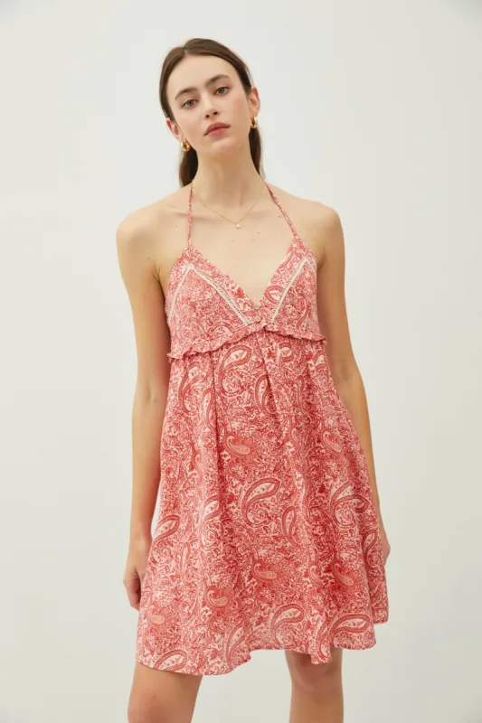 Red Paisley Print Halter Dress sold by Pinkblush