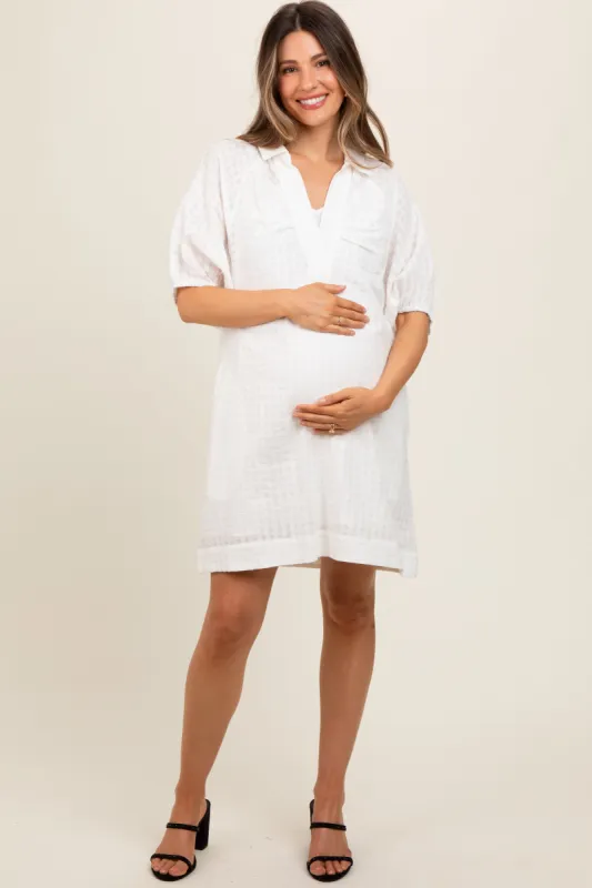 White Monochrome Striped Maternity Dress sold by Pinkblush