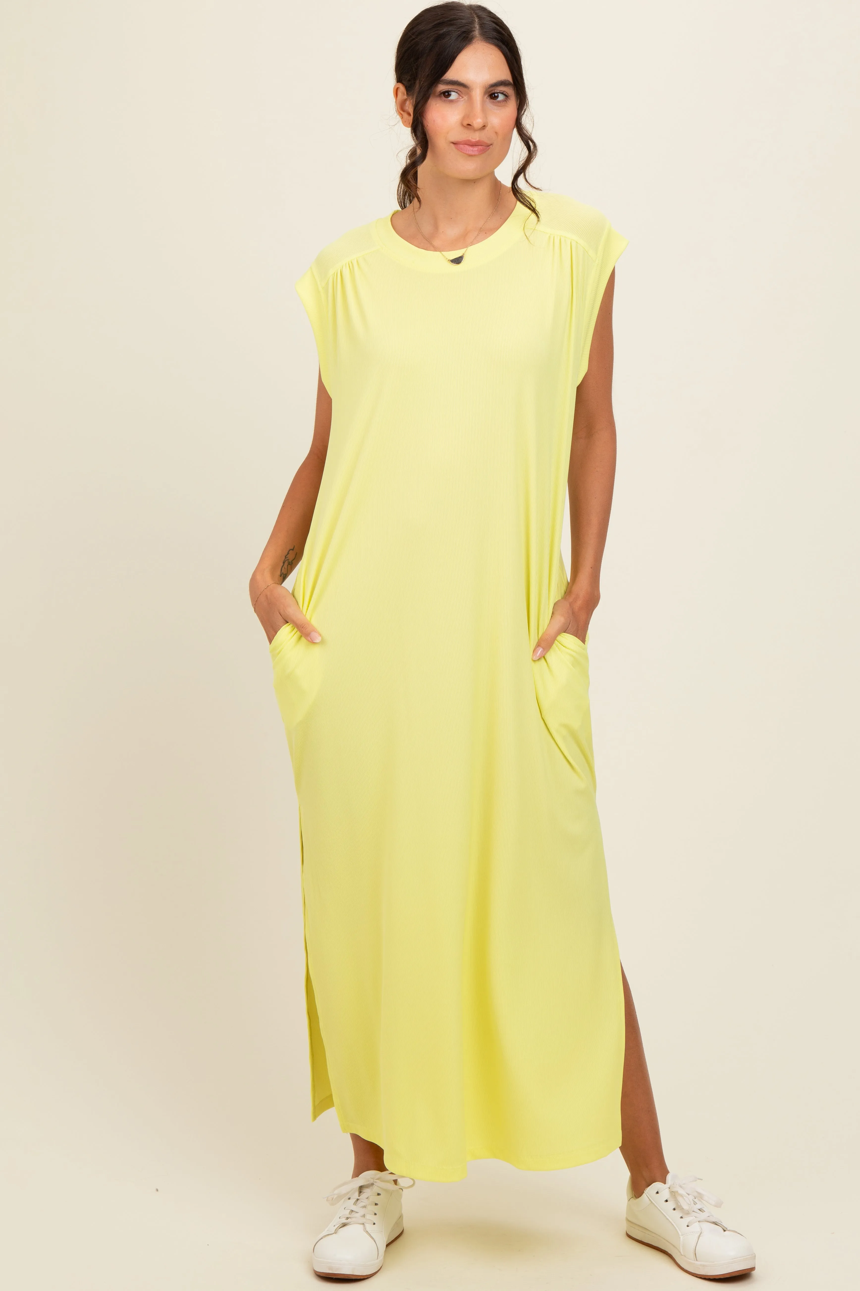 Yellow Short Dolman Sleeve Side Slit Maxi Dress sold by Pinkblush product image thumbnail 2