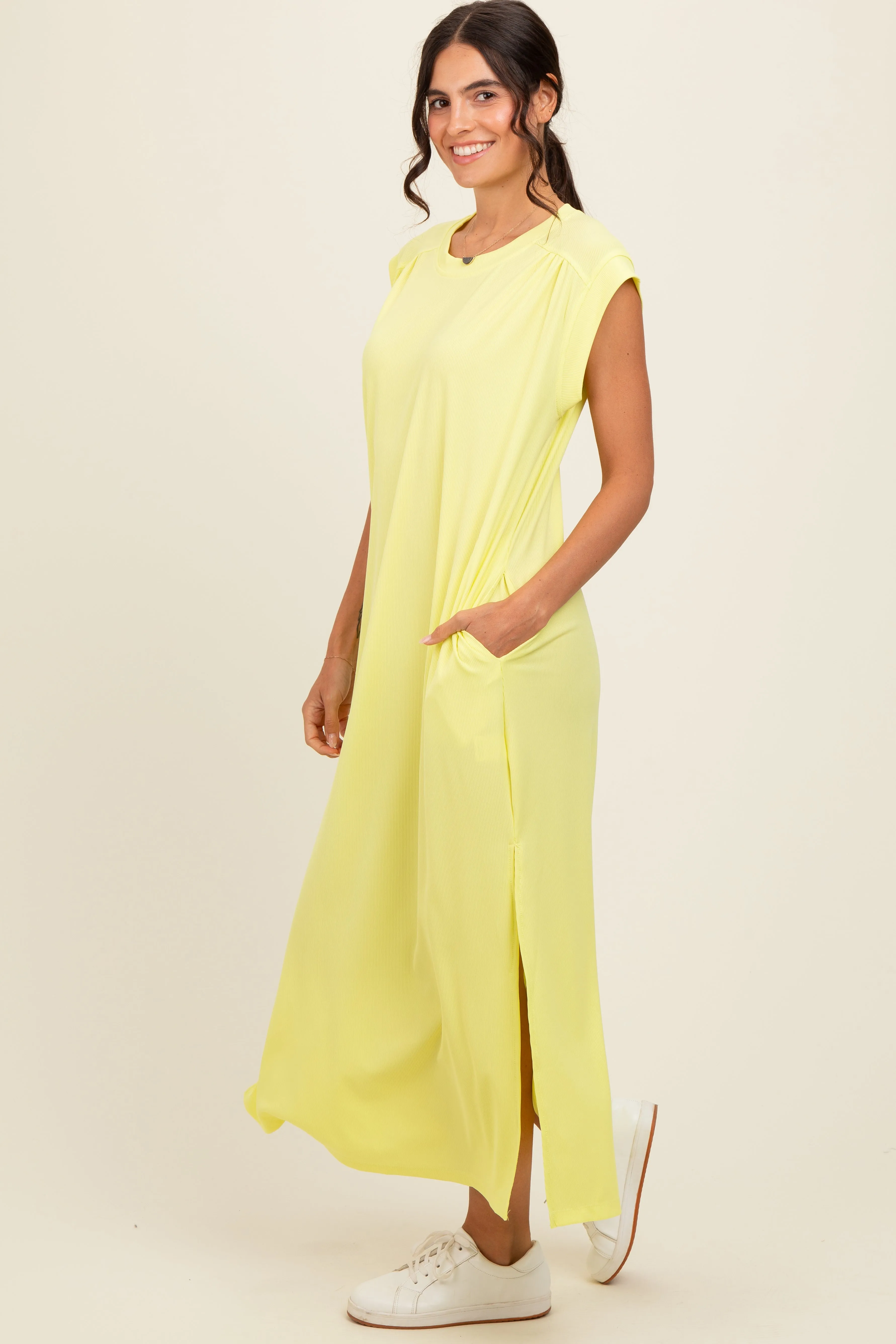 Yellow Short Dolman Sleeve Side Slit Maxi Dress sold by Pinkblush product image thumbnail 3
