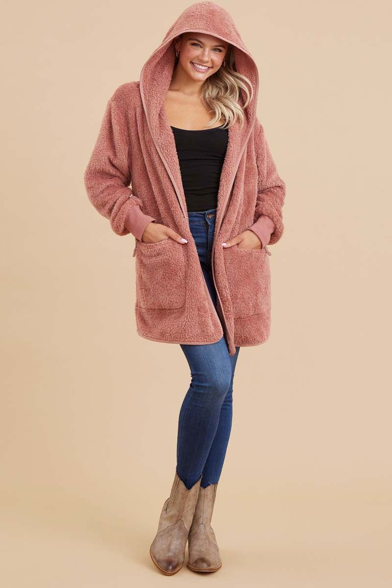 Mauve Fuzzy Knit Hooded Jacket sold by Pinkblush product image thumbnail 4