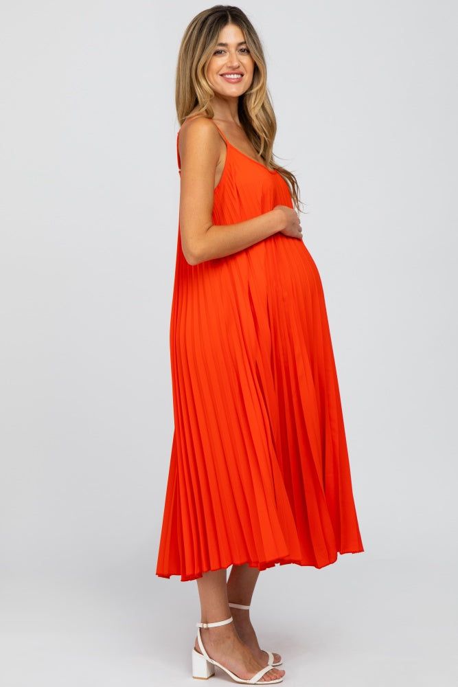 Coral Pleated Maternity Midi Dress sold by Pinkblush product image thumbnail 2