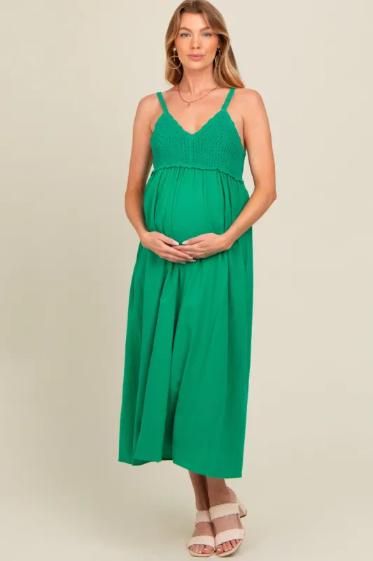 Jade V-Neck Crochet Top Maternity Midi Dress sold by Pinkblush