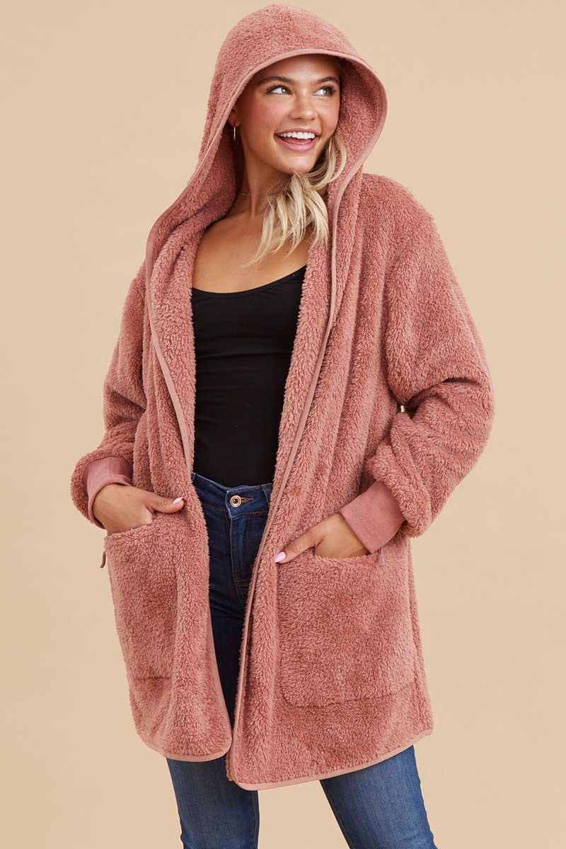 Mauve Fuzzy Knit Hooded Jacket sold by Pinkblush product image thumbnail 2