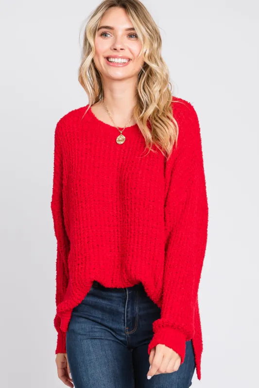 Red Dropped Shoulder Sweater sold by Pinkblush