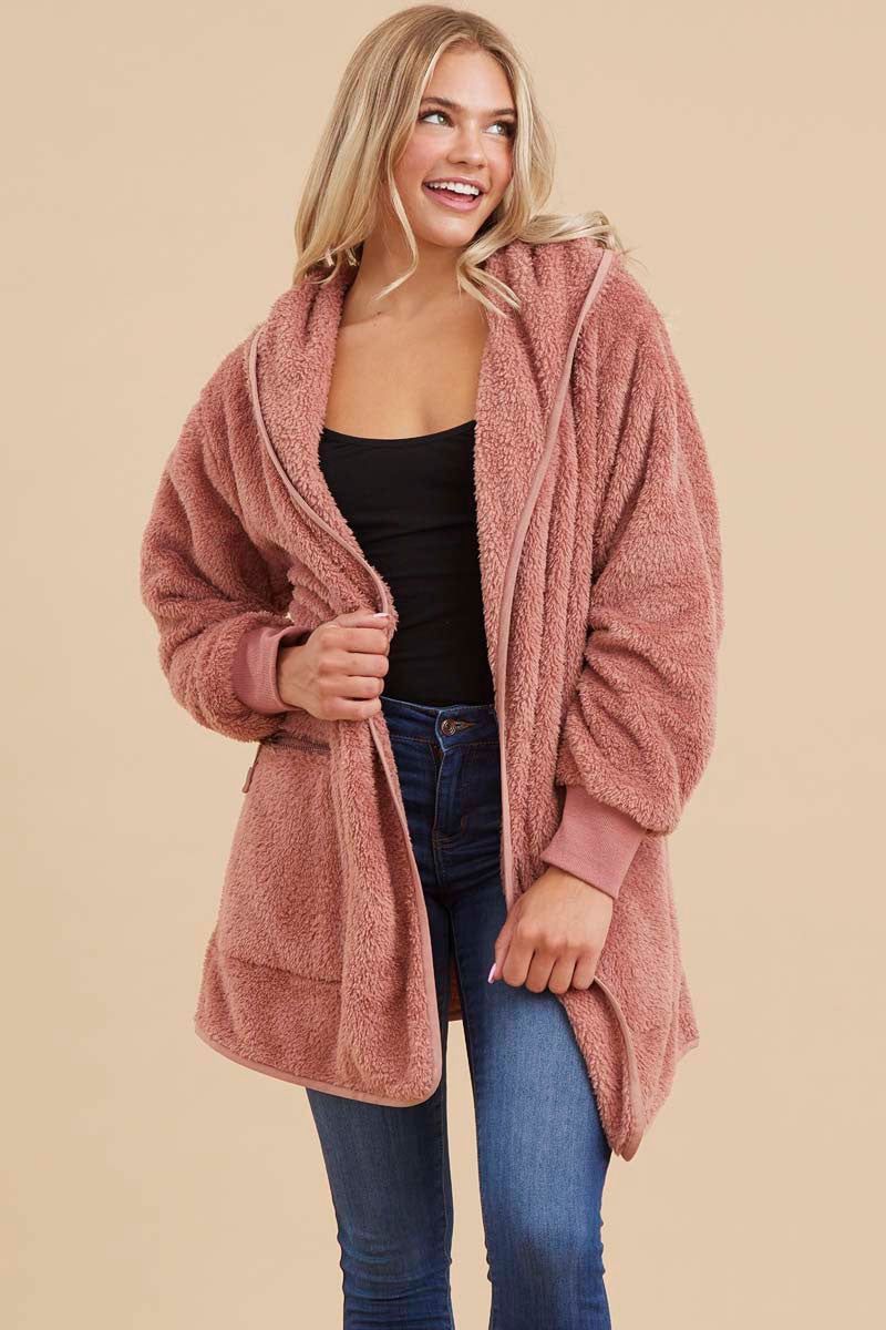 Mauve Fuzzy Knit Hooded Jacket sold by Pinkblush product image thumbnail 5