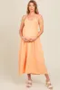 Peach V-Neck Crochet Top Maternity Midi Dress sold by Pinkblush