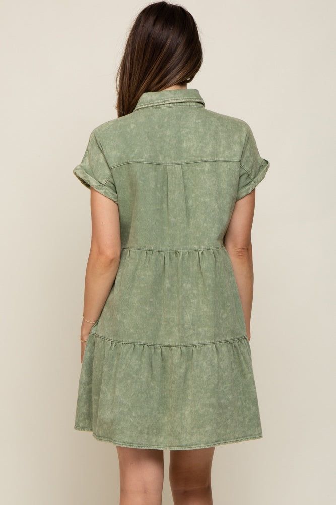 Olive Faded Denim Front Pocket Maternity Dress sold by Pinkblush product image thumbnail 3