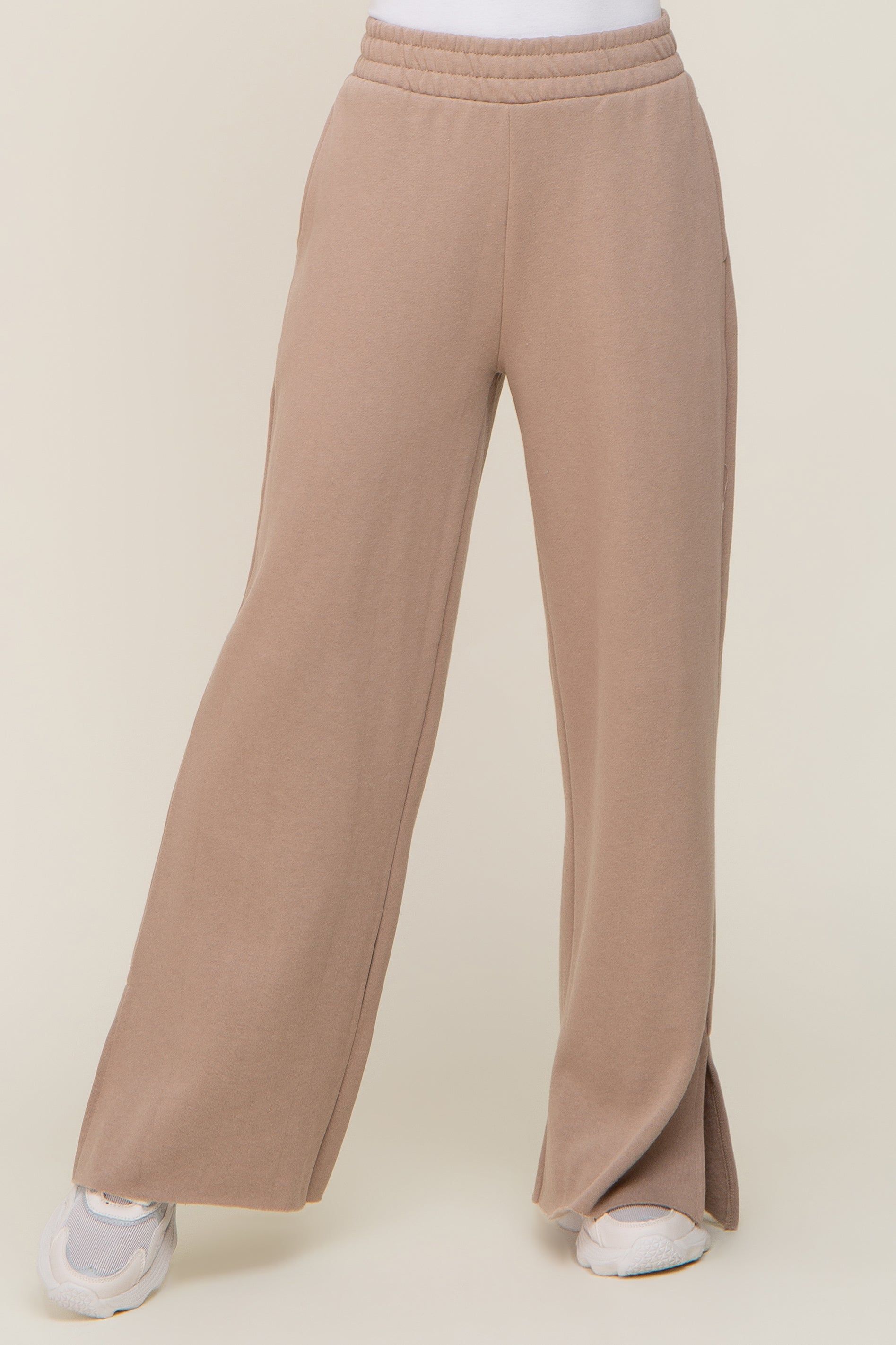 Taupe Soft Wide Leg Side Slit Sweatpants sold by Pinkblush product image thumbnail 2