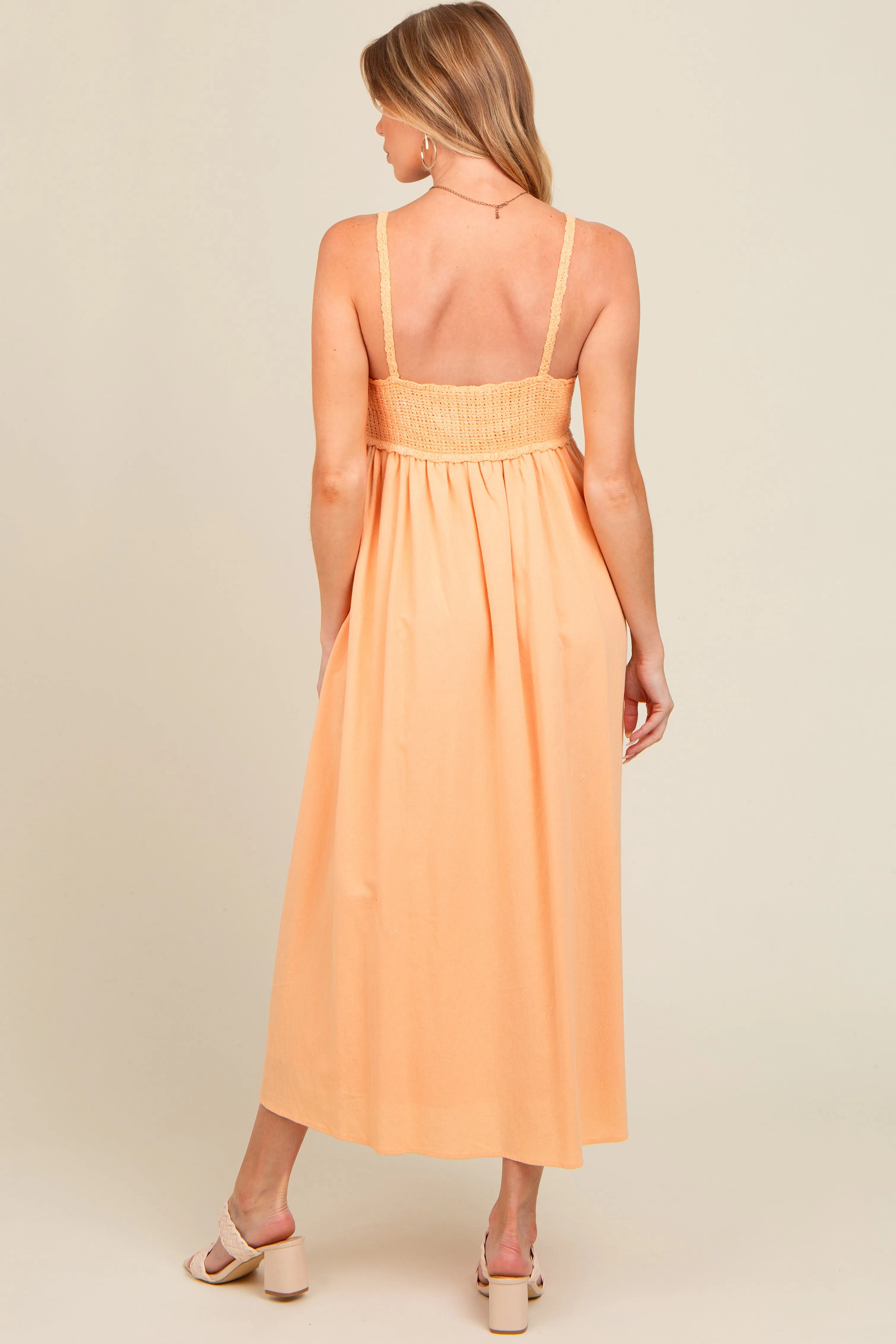 Peach V-Neck Crochet Top Maternity Midi Dress sold by Pinkblush product image thumbnail 3