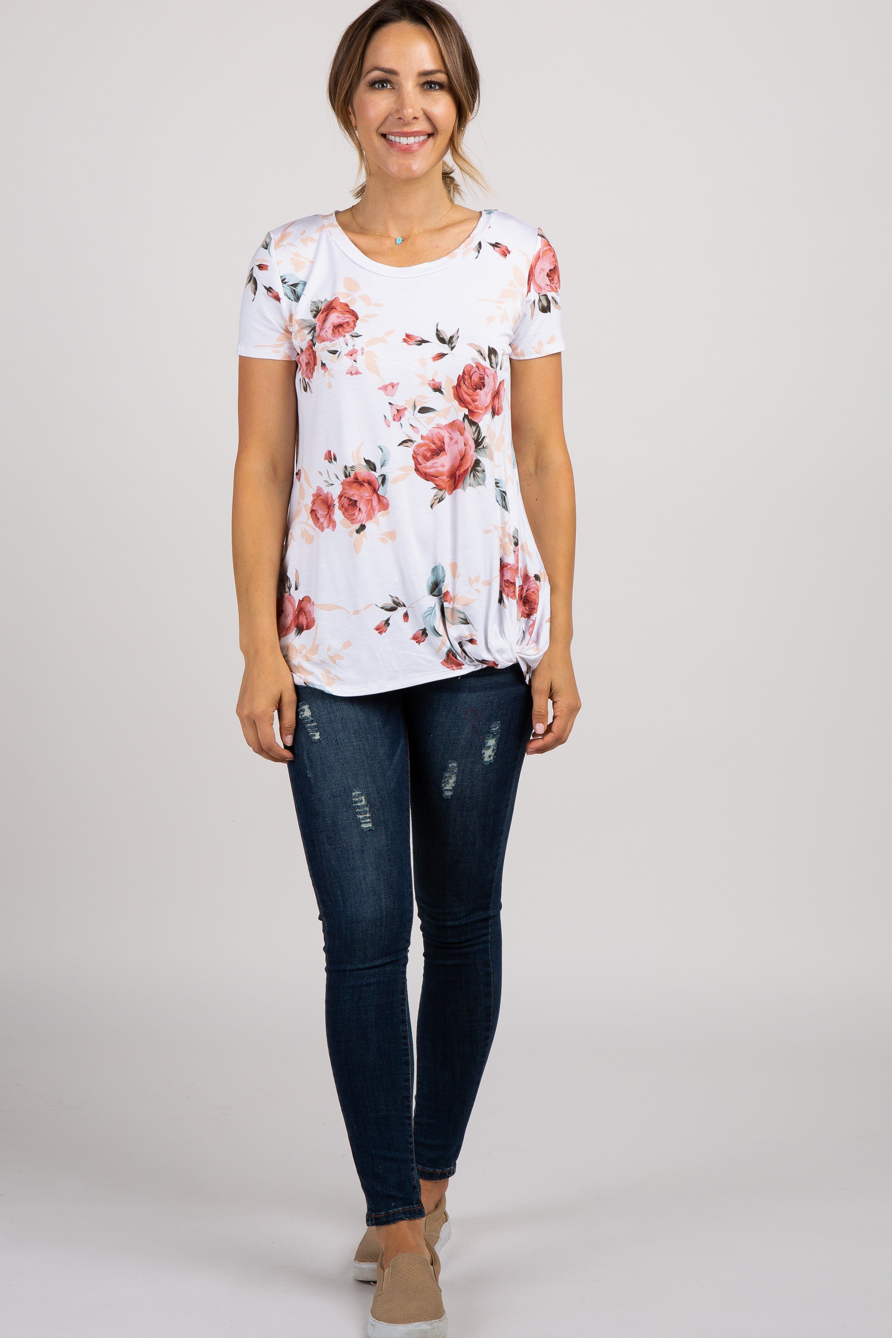 PinkBlush Ivory Floral Knotted Hem Top sold by Pinkblush product image thumbnail 5