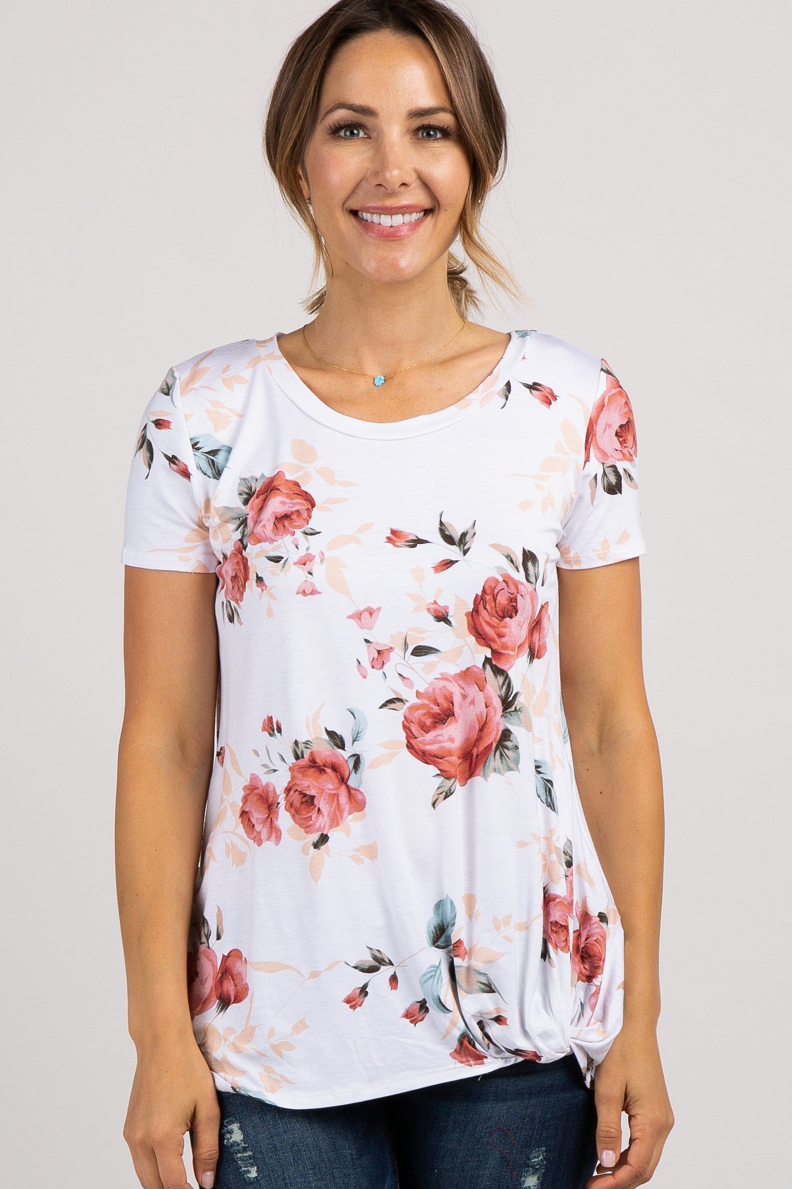 PinkBlush Ivory Floral Knotted Hem Top sold by Pinkblush product image thumbnail 2
