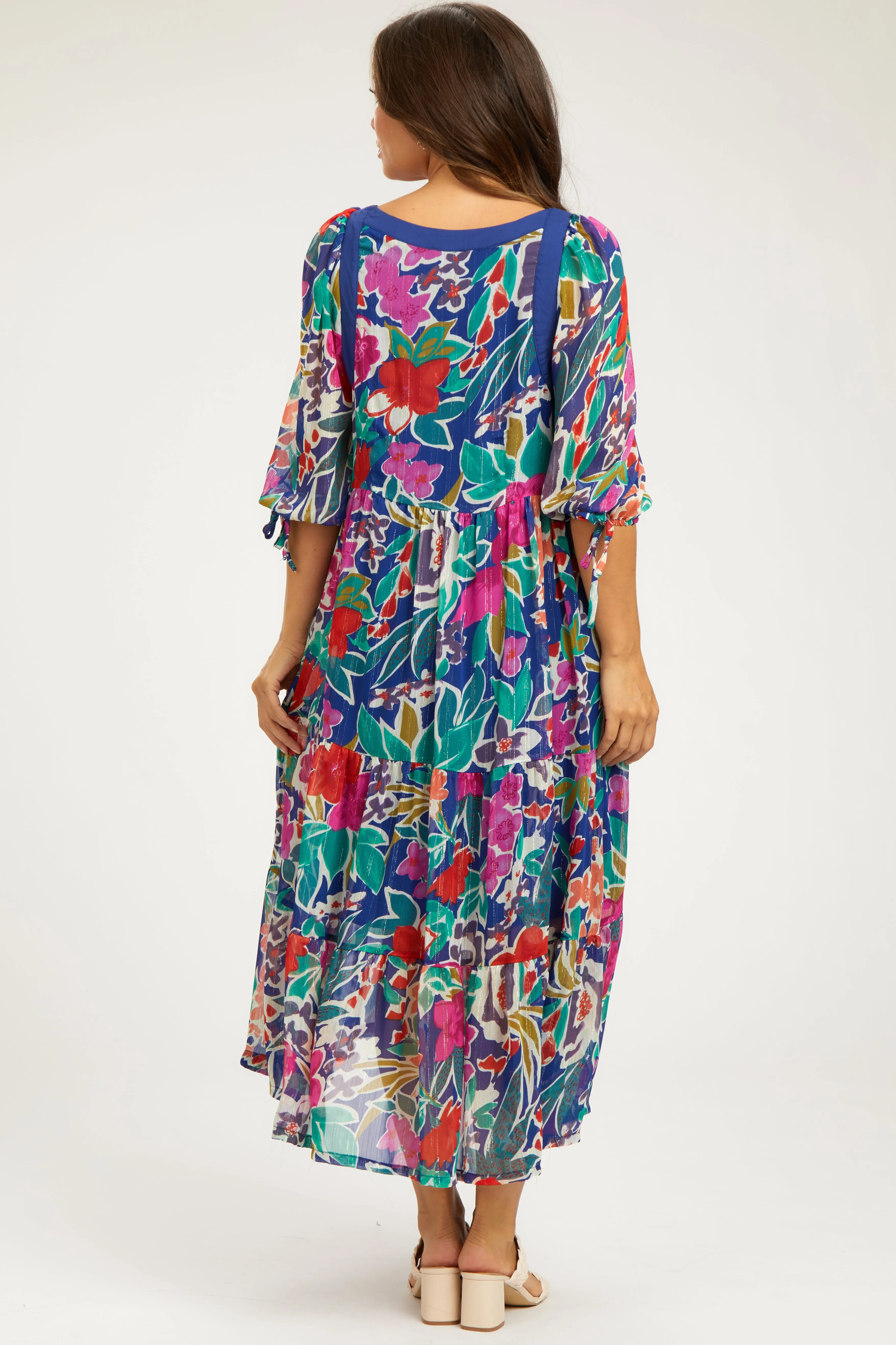 Navy Floral Half-Length Sleeve Tie Maternity Midi Dress sold by Pinkblush product image thumbnail 4