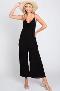 Black Front Tie Sleeveless Maternity Jumpsuit sold by Pinkblush