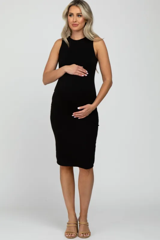 Black Fitted Sleeveless Maternity Dress sold by Pinkblush