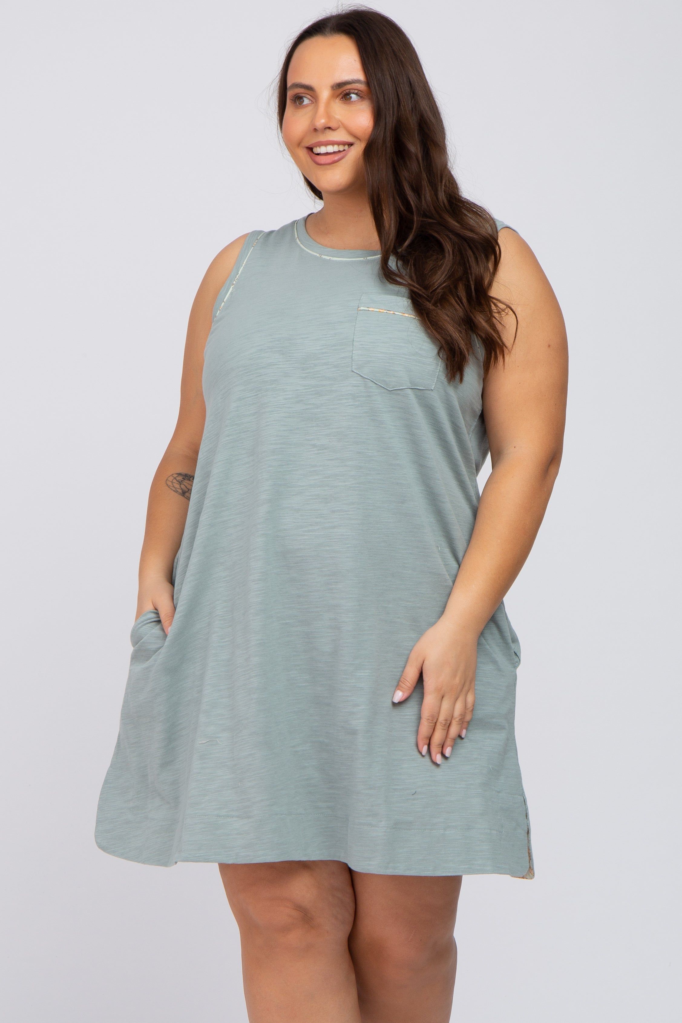 Mint Floral Trim Plus Shift Dress sold by Pinkblush