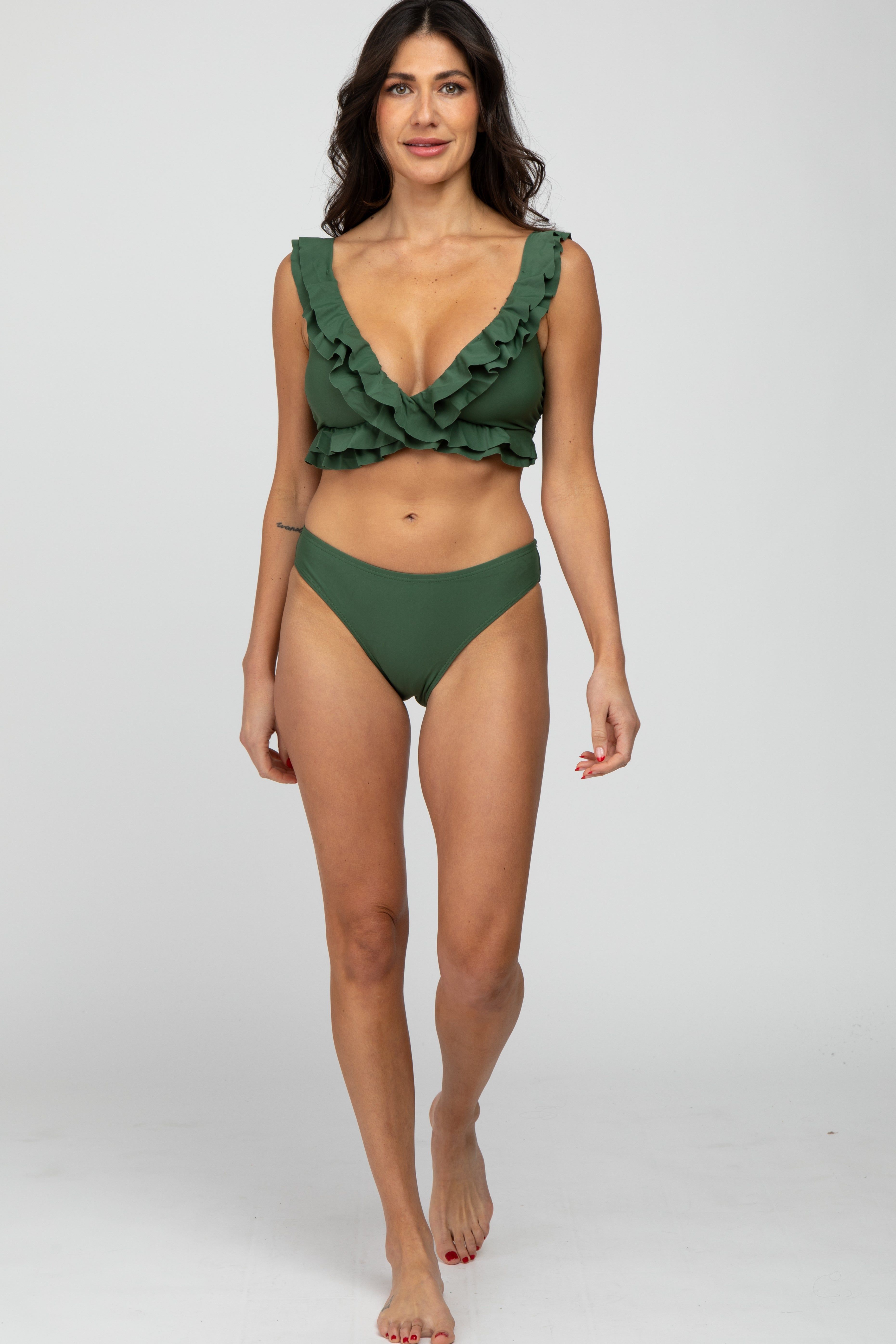Olive Ruffle Accent Bikini Set sold by Pinkblush product image thumbnail 2