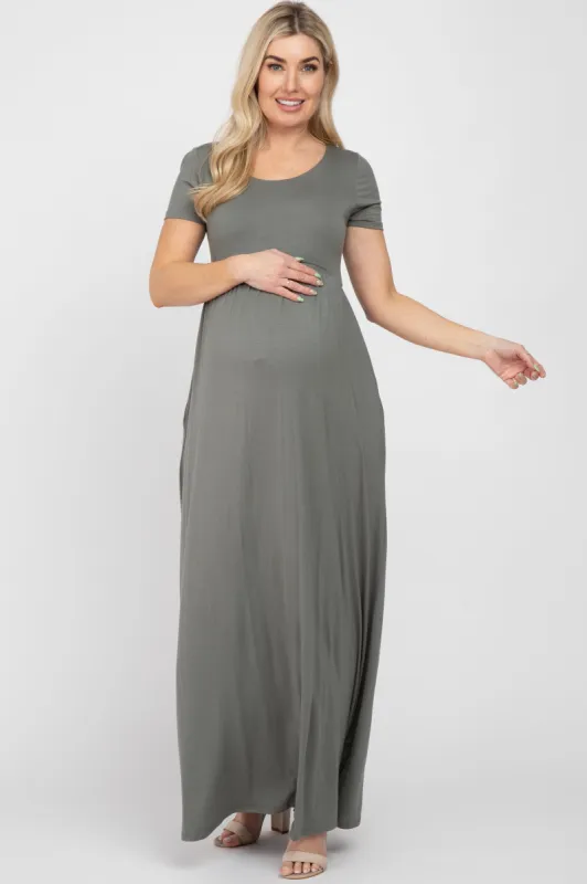 Olive Basic Maternity Maxi Dress sold by Pinkblush