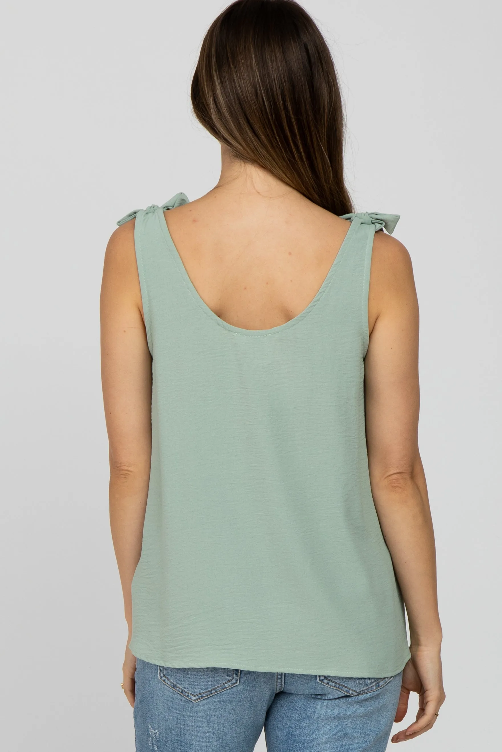 Sage Bow Shoulder Accent Sleeveless Maternity Top sold by Pinkblush product image thumbnail 4