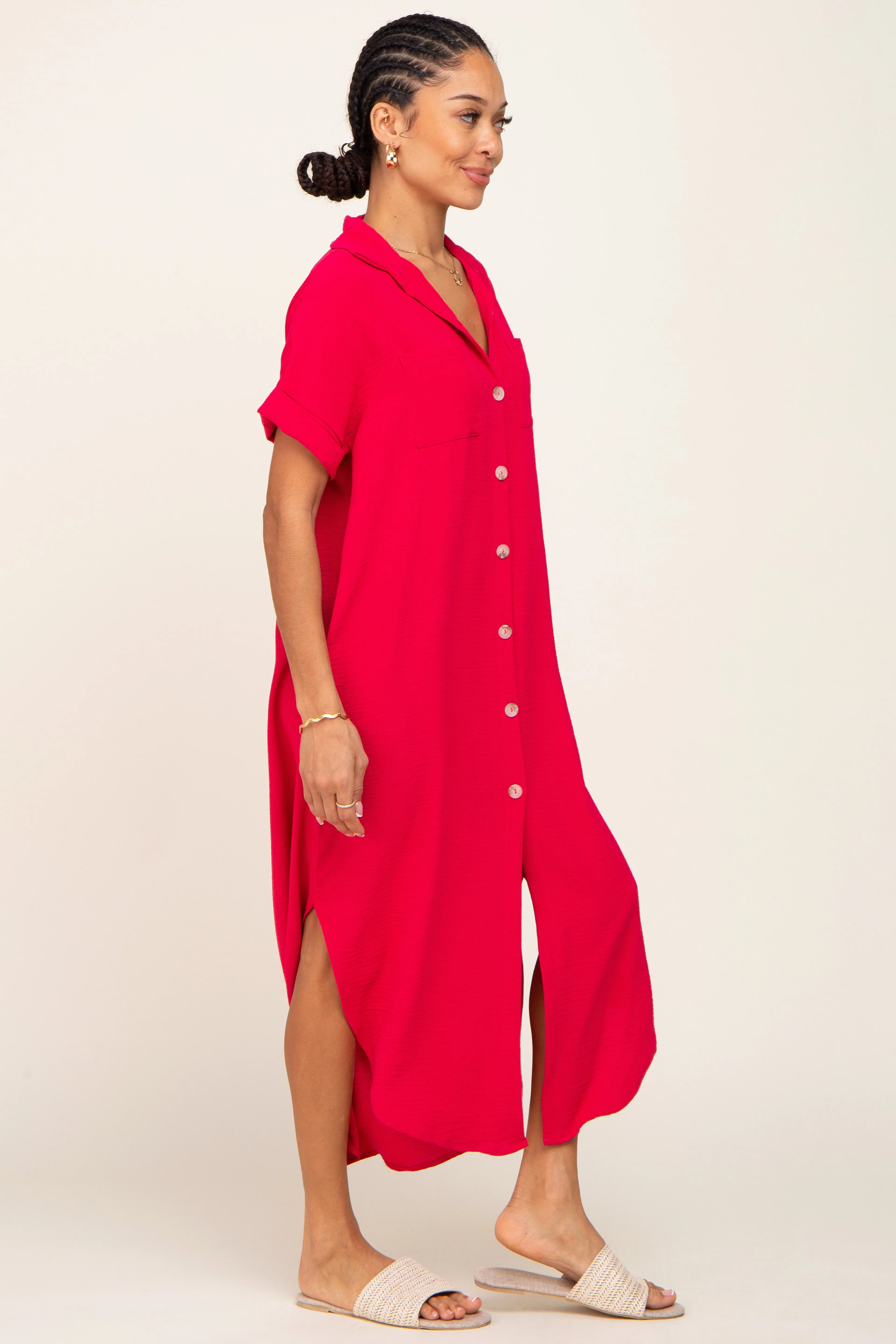 Fuchsia Button Down Hi Low Maxi Dress sold by Pinkblush product image thumbnail 2