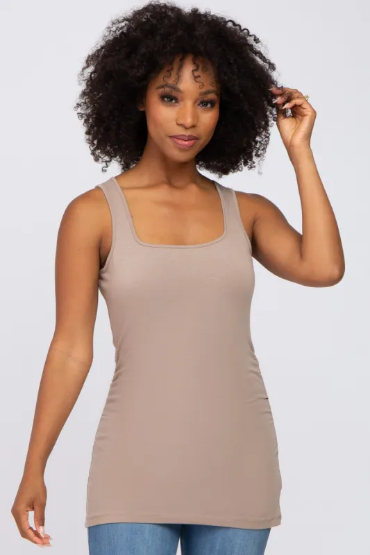 Taupe Ruched Tank Top sold by Pinkblush
