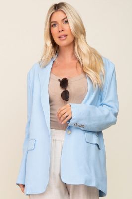 Light Blue Linen Front Pocket Blazer sold by Pinkblush