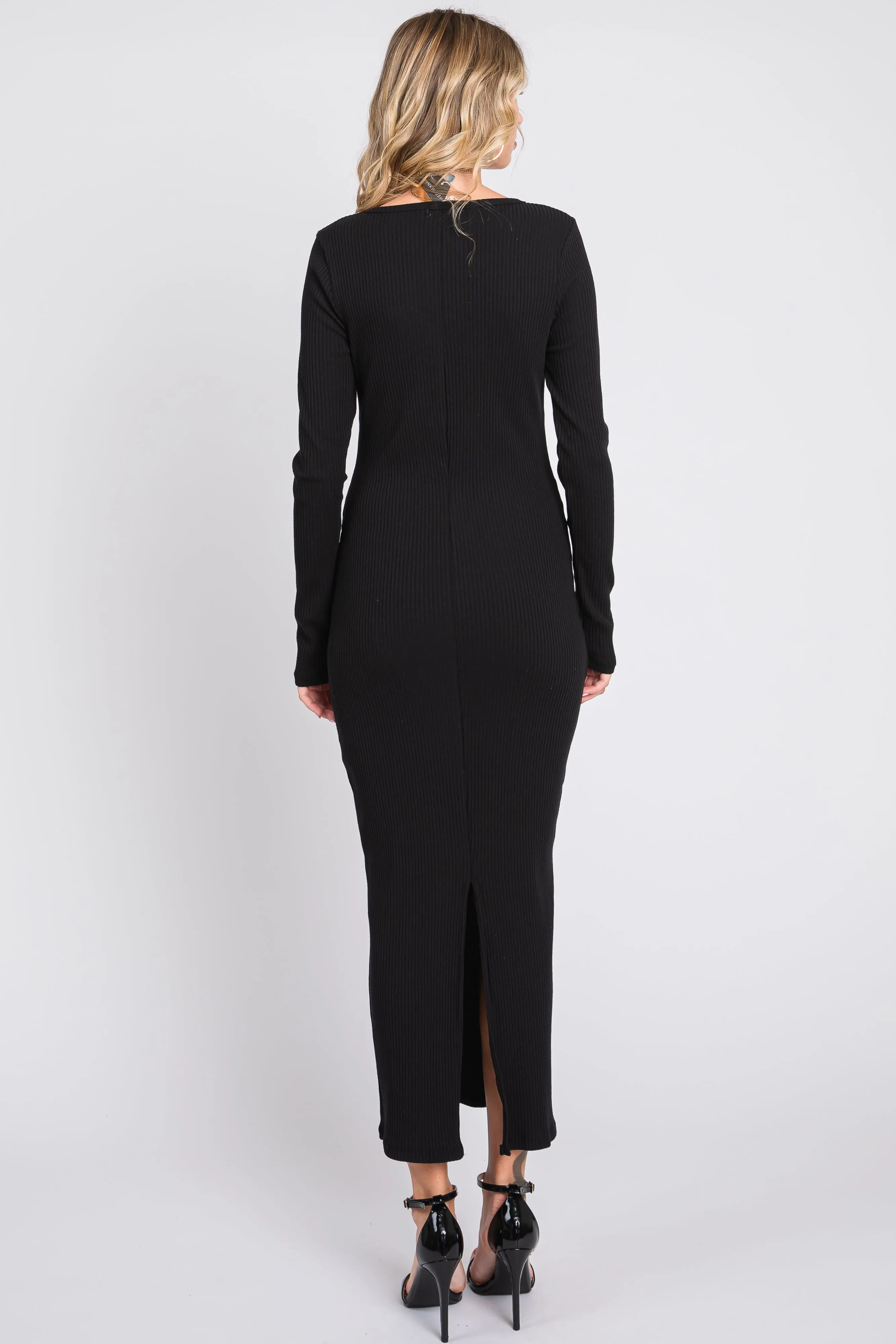 Black Ribbed Long Sleeve Maxi Dress sold by Pinkblush product image thumbnail 3
