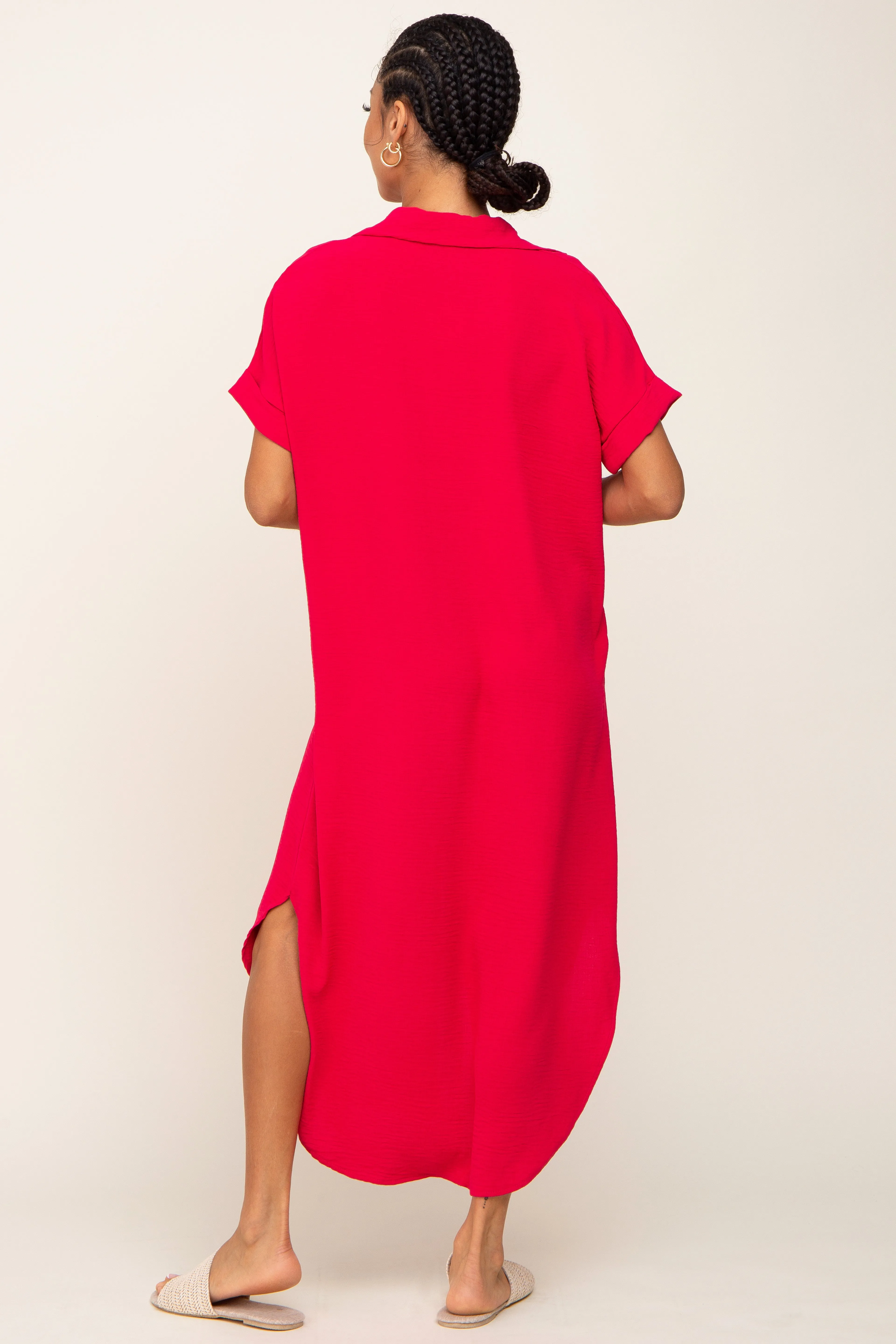 Fuchsia Button Down Hi Low Maxi Dress sold by Pinkblush product image thumbnail 3