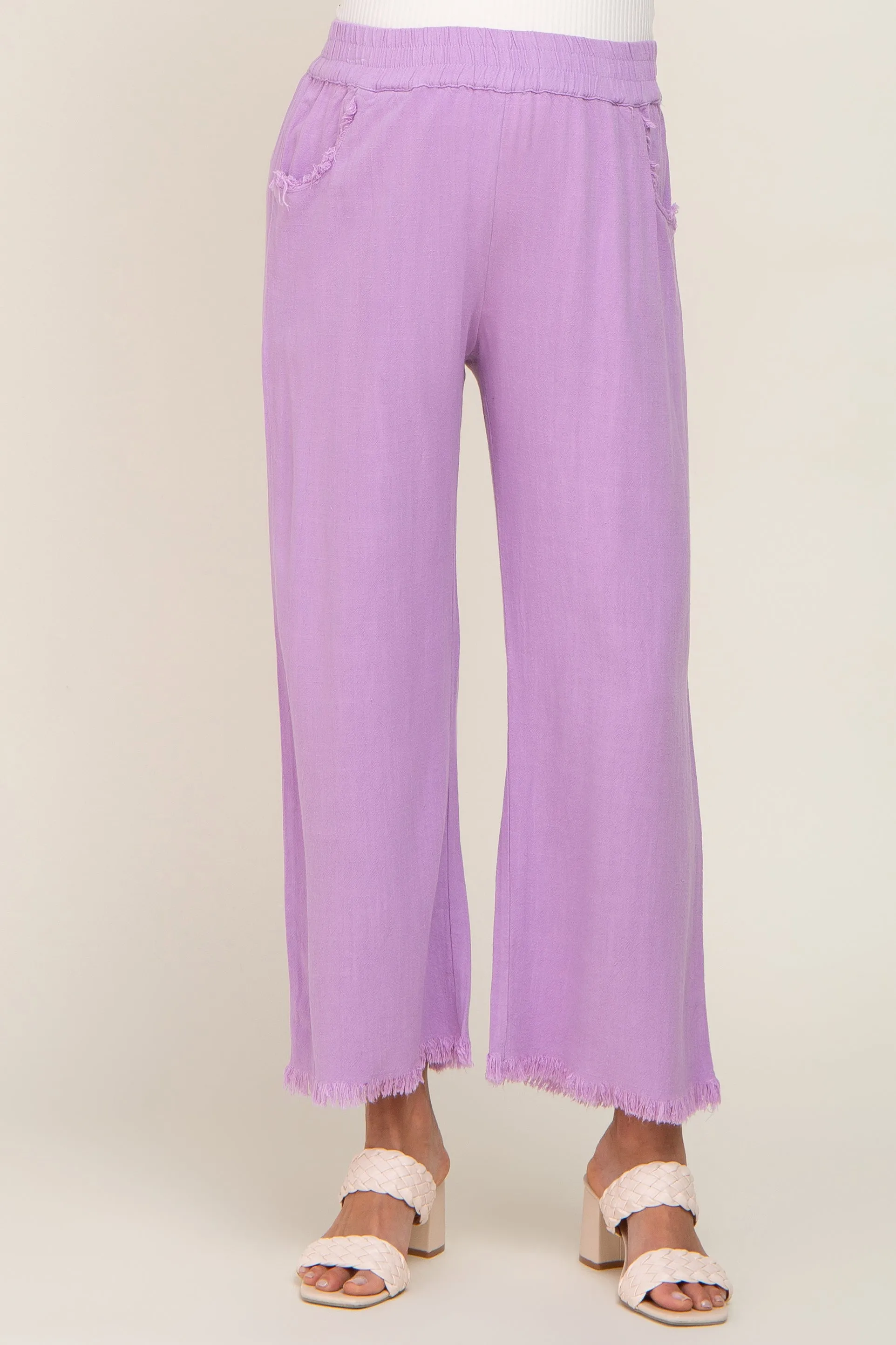 Lavender Linen Frayed Hem Crop Maternity Pants sold by Pinkblush product image thumbnail 2