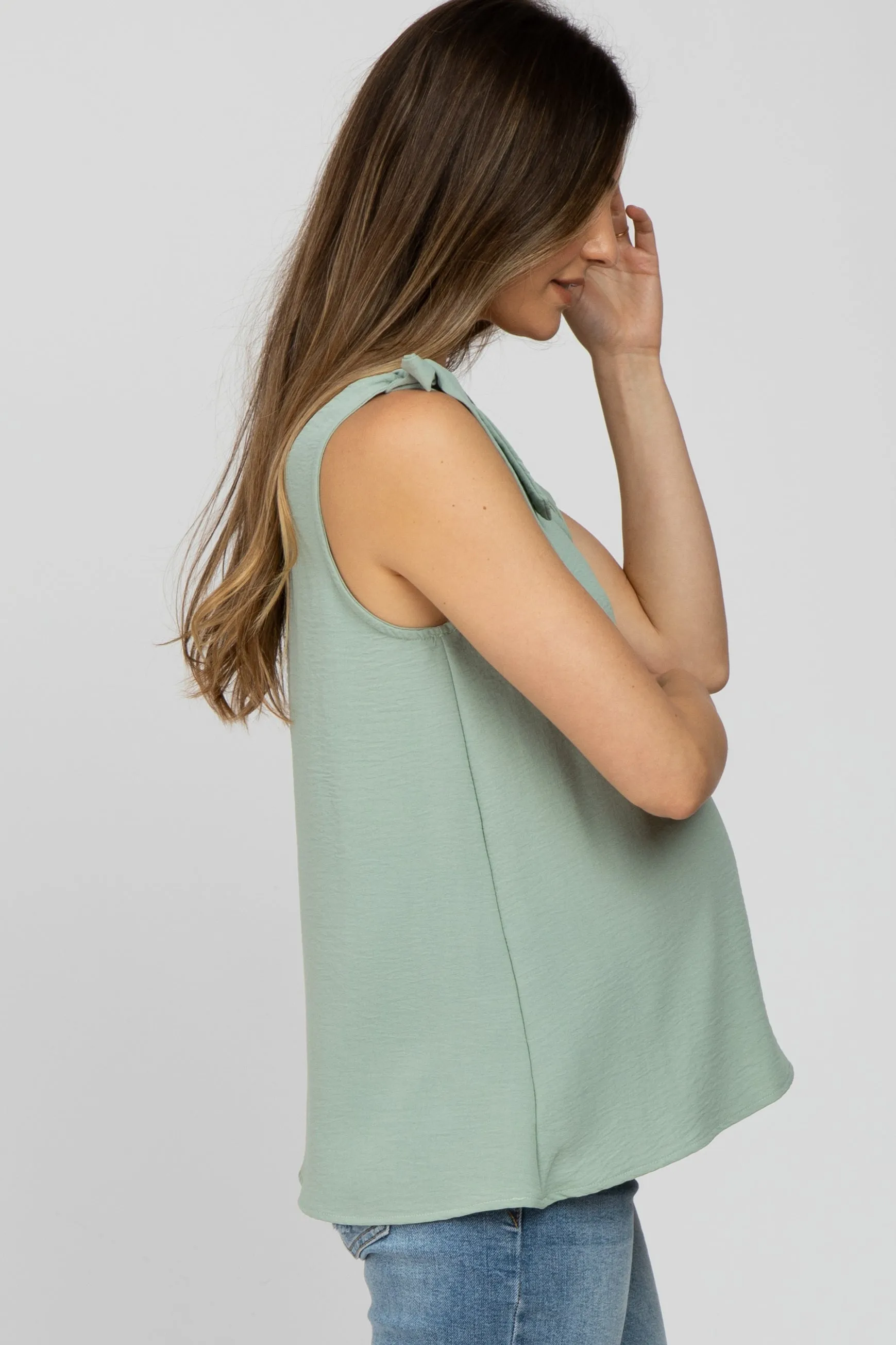 Sage Bow Shoulder Accent Sleeveless Maternity Top sold by Pinkblush product image thumbnail 3