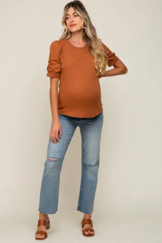 Rust Puff Sleeve Maternity Top sold by Pinkblush