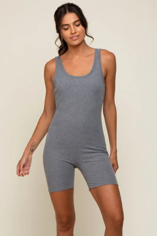 Charcoal Sleeveless Ribbed Bodysuit sold by Pinkblush